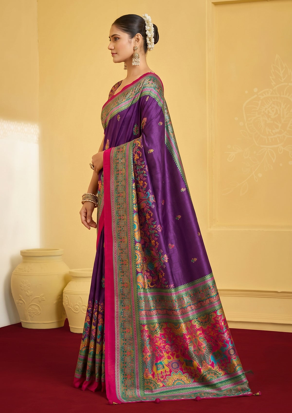 Kumuda - Purple Silk Printed Saree with Delicate Foil Work