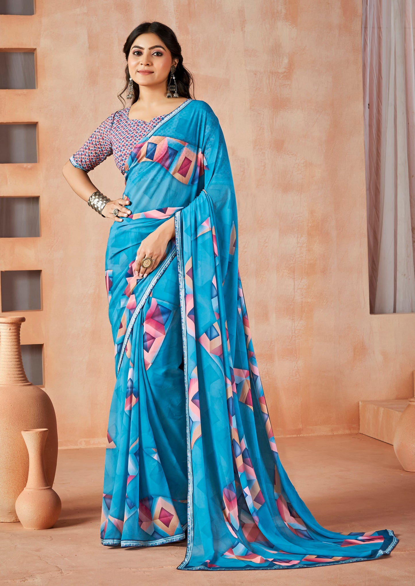 Sumedha - Blue Digital Printed Georgette Saree