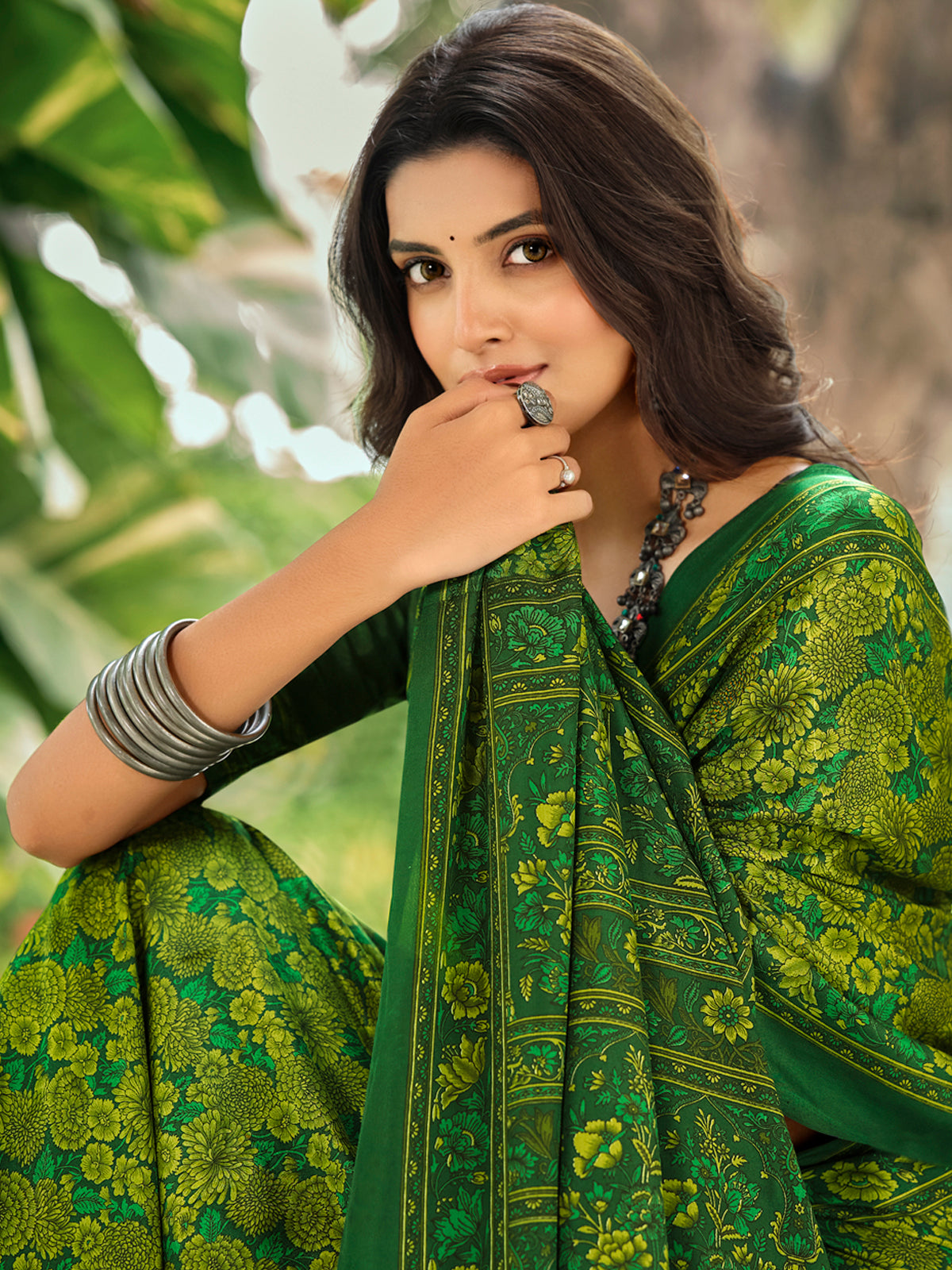 Rajkala - Green Printed Crepe Silk Saree