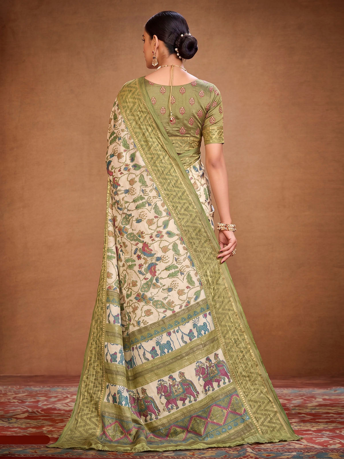 Sentosa - Cream Patola Silk Printed Saree with Figure Print