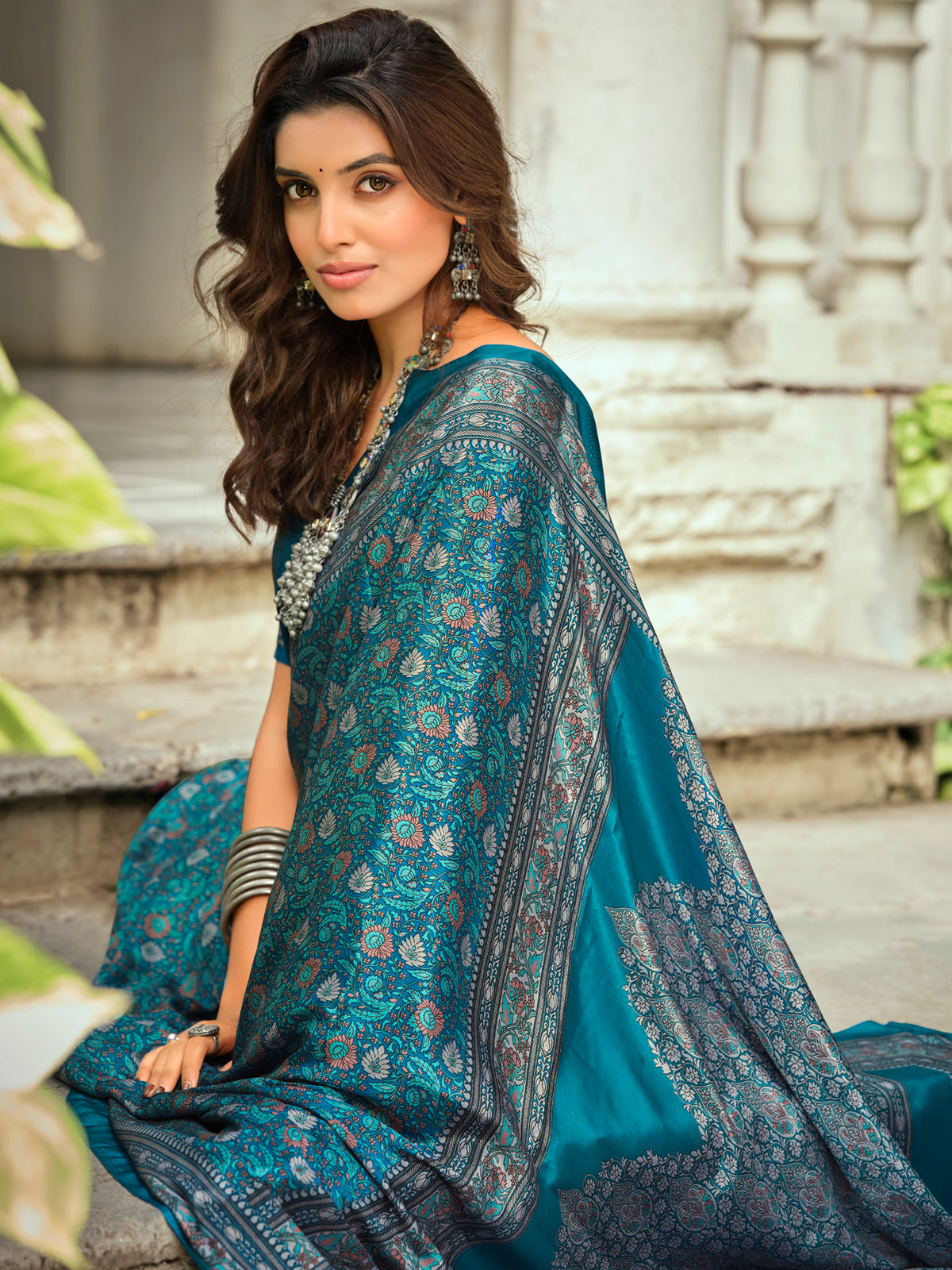 Rajkala - Blue Printed Crepe Silk Saree