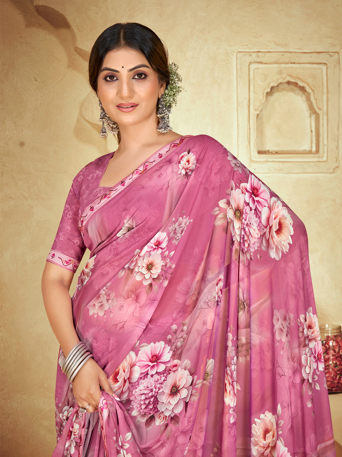 Sumedha - Purple Digital Printed Georgette Saree