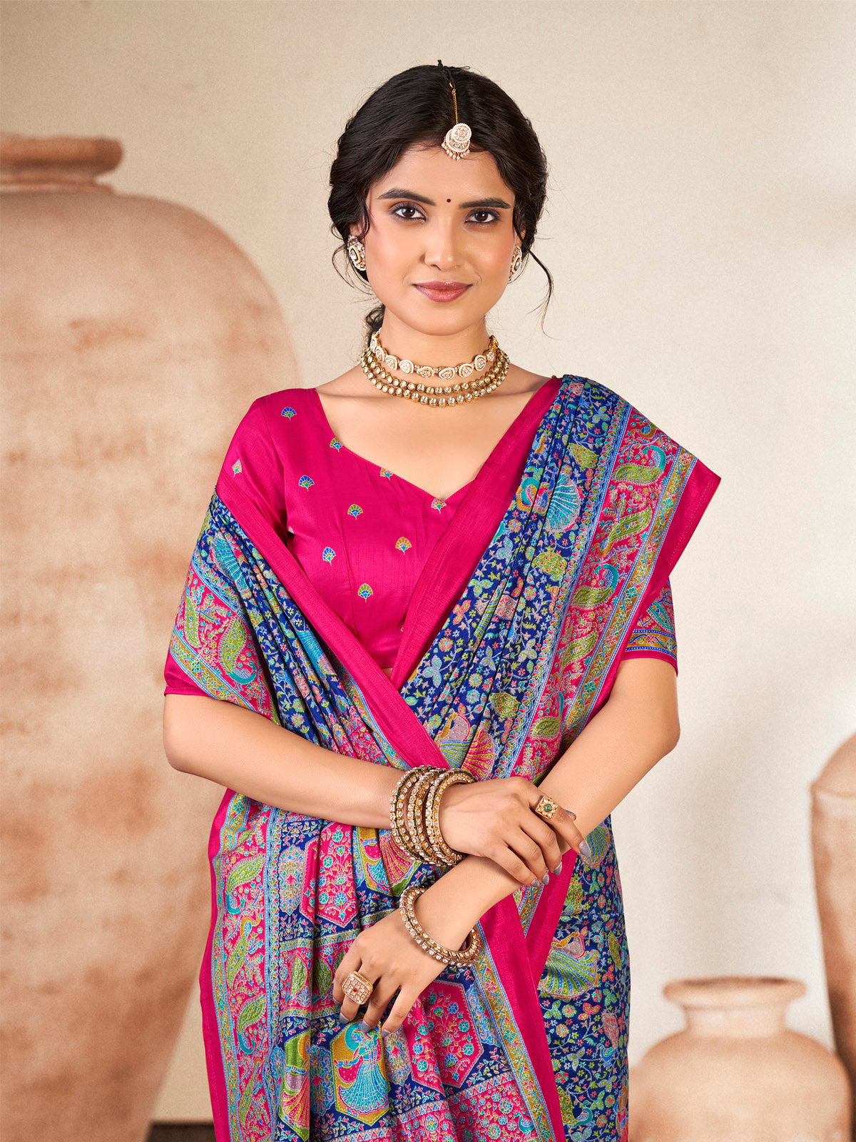 Kumuda - Blue Mysore Silk Jari Printed with Tessals