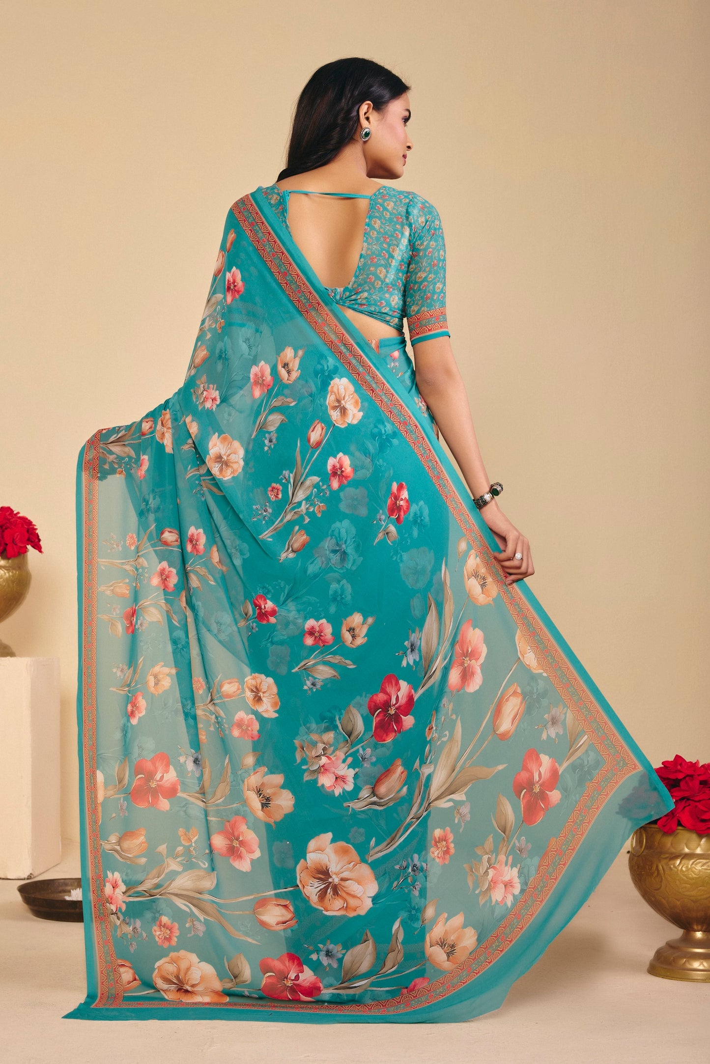 Twisha - Green Georgette Digital Printed Saree