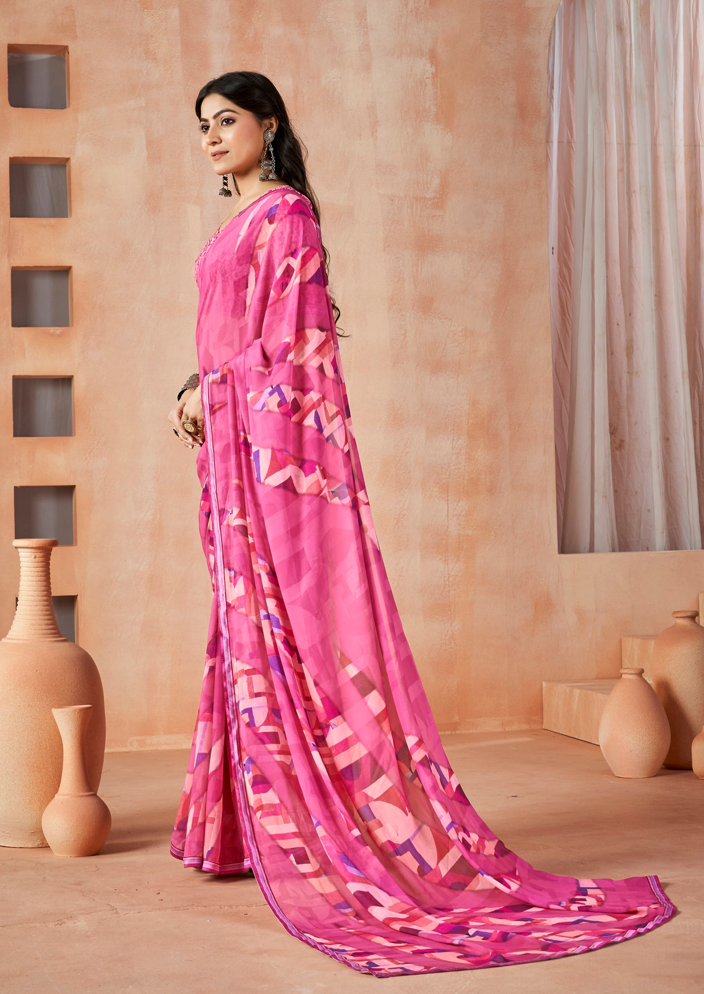 Sumedha - Pink Digital Printed Georgette Saree