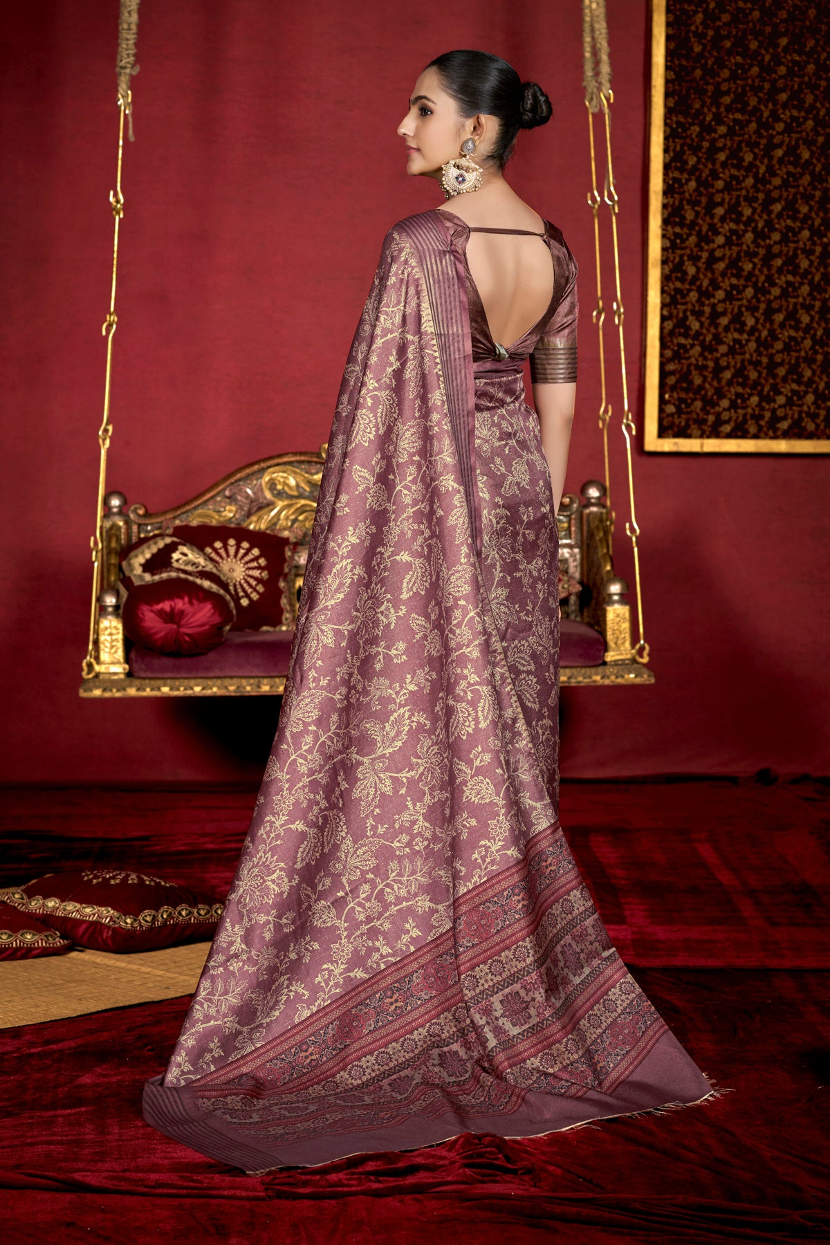 Veera - Purple Soft Silk Digital Printed Saree with Woven Border