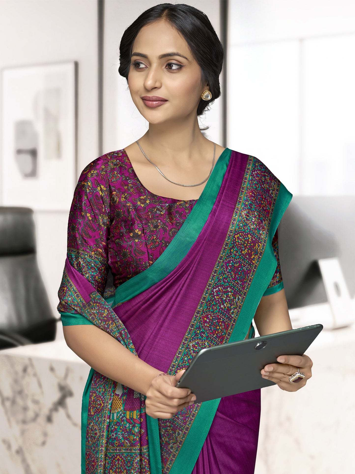 Chitrika - Purple Printed Crepe Silk Saree