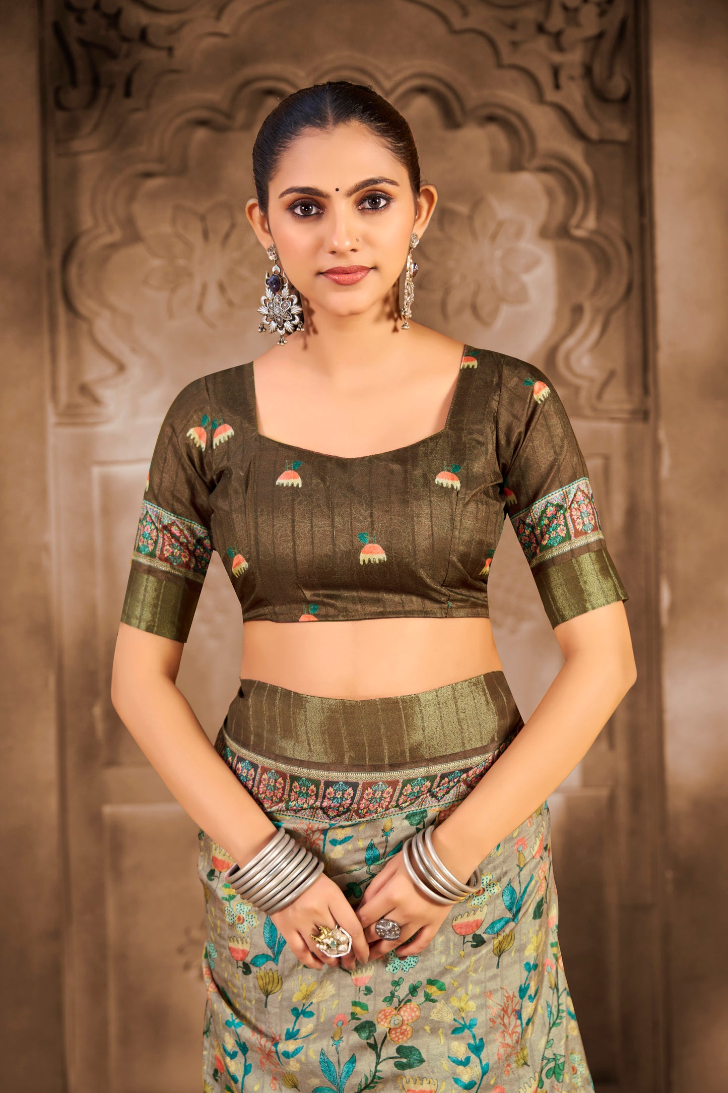 Devsena – Peach Silk Digital Print Saree