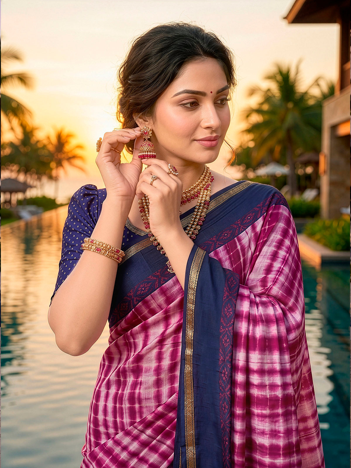 Monalisa - Purple Printed Liva Cotton Silk Saree
