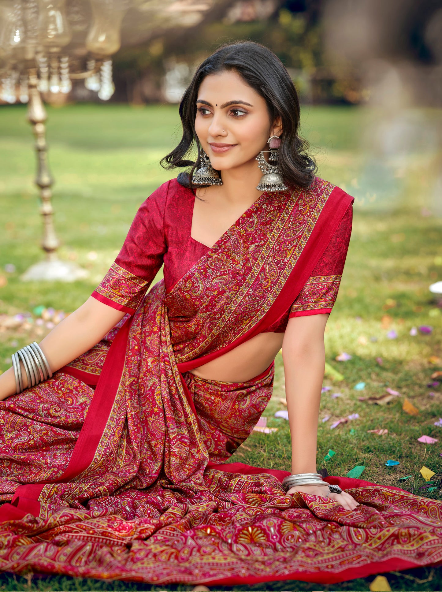 Rajkala - Red Printed Crepe Silk Saree