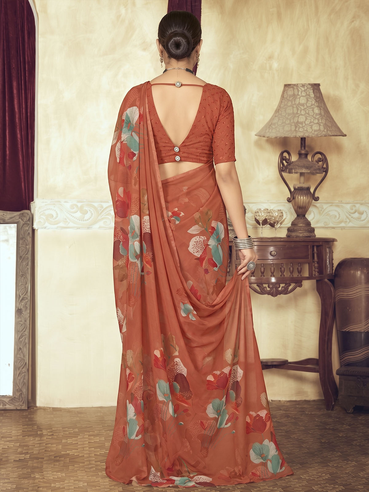 Riddhi - Bronze Georgette Floral Digital Printed Saree