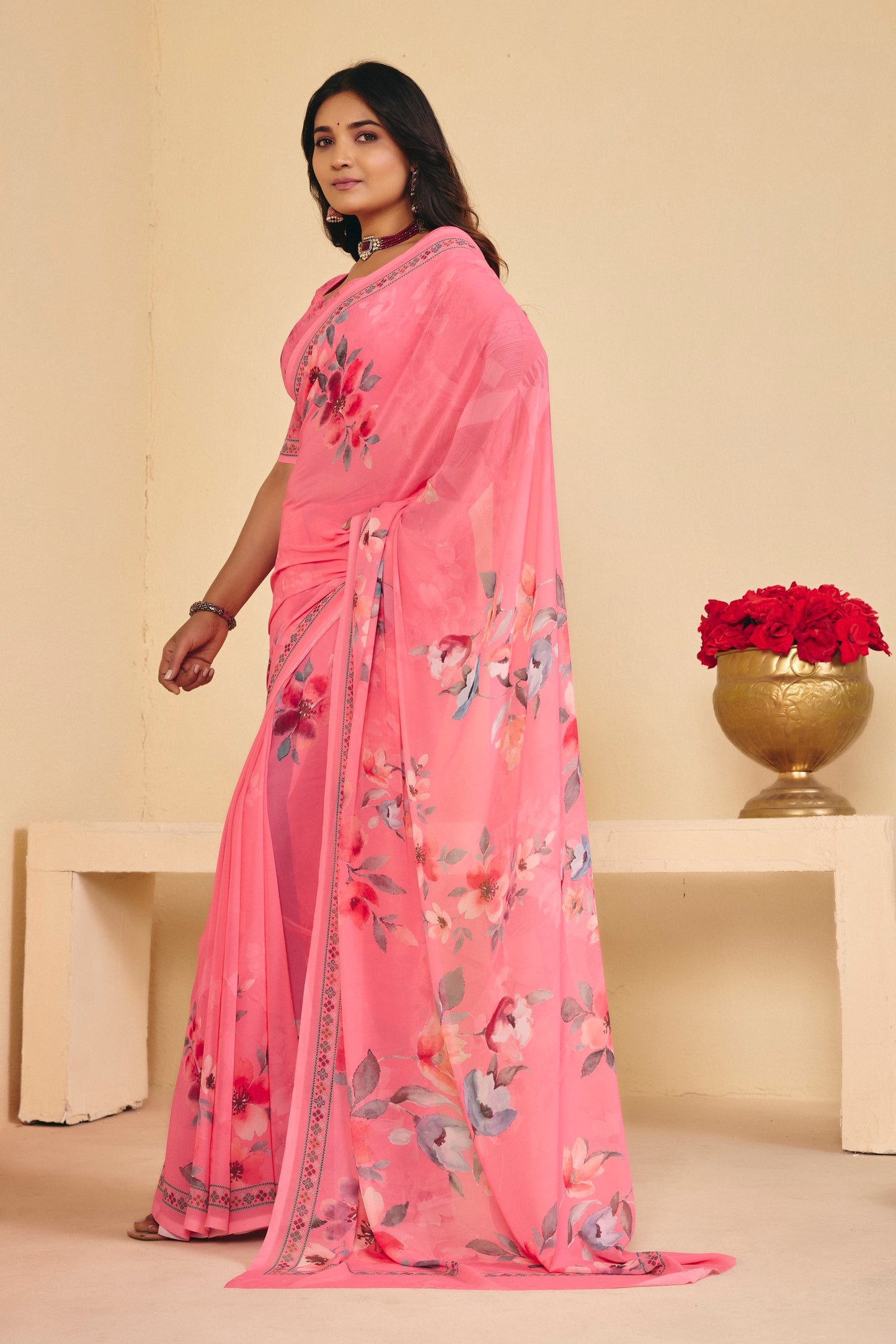 Twisha - Pink Georgette Digital Printed Saree