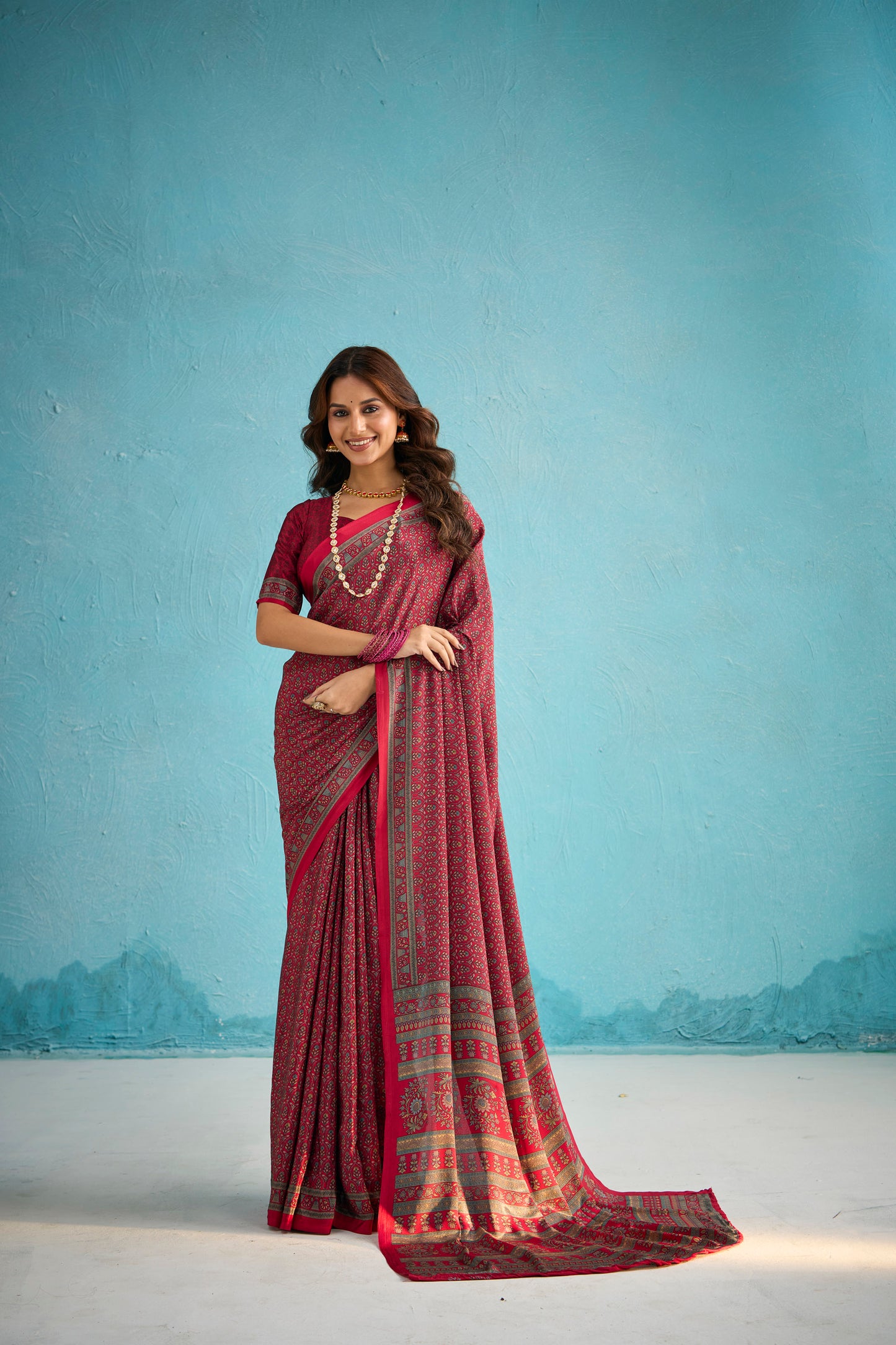 Rajkala - Green Floral Printed Crepe Silk Saree
