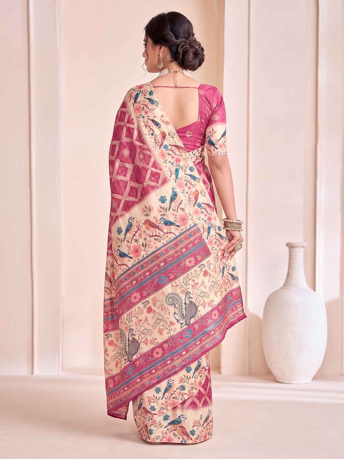 Rutvaa - Magenta Digital Printed Silk Saree