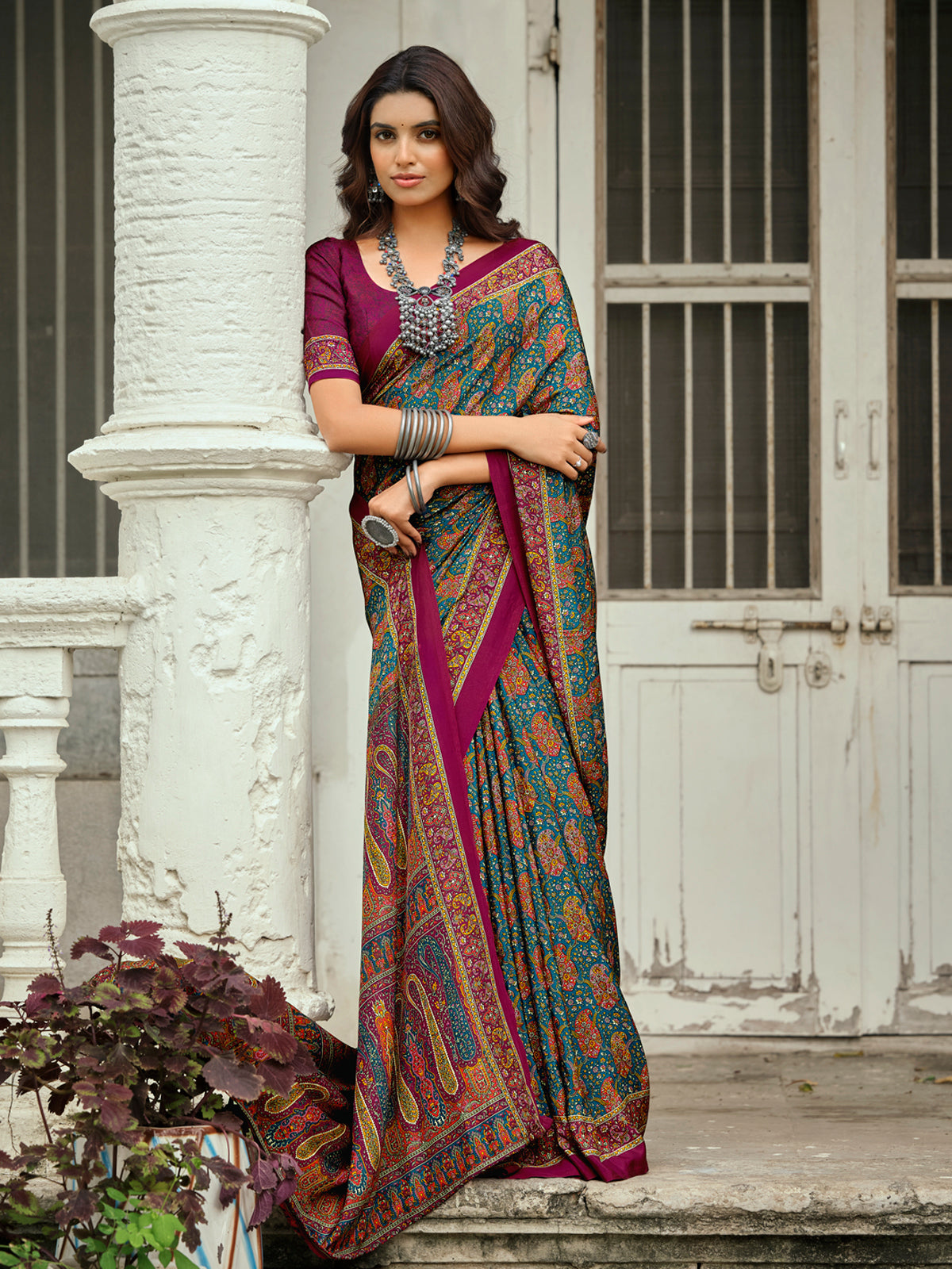 Rajkala - Blue Printed Crepe Silk Saree