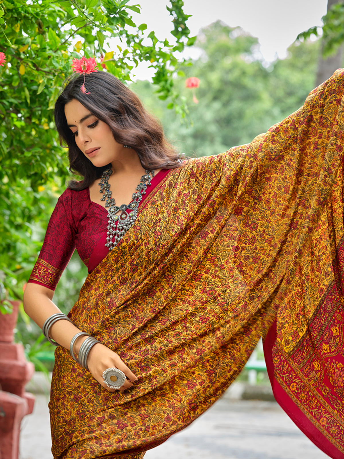Rajkala - Yellow Printed Crepe Silk Saree