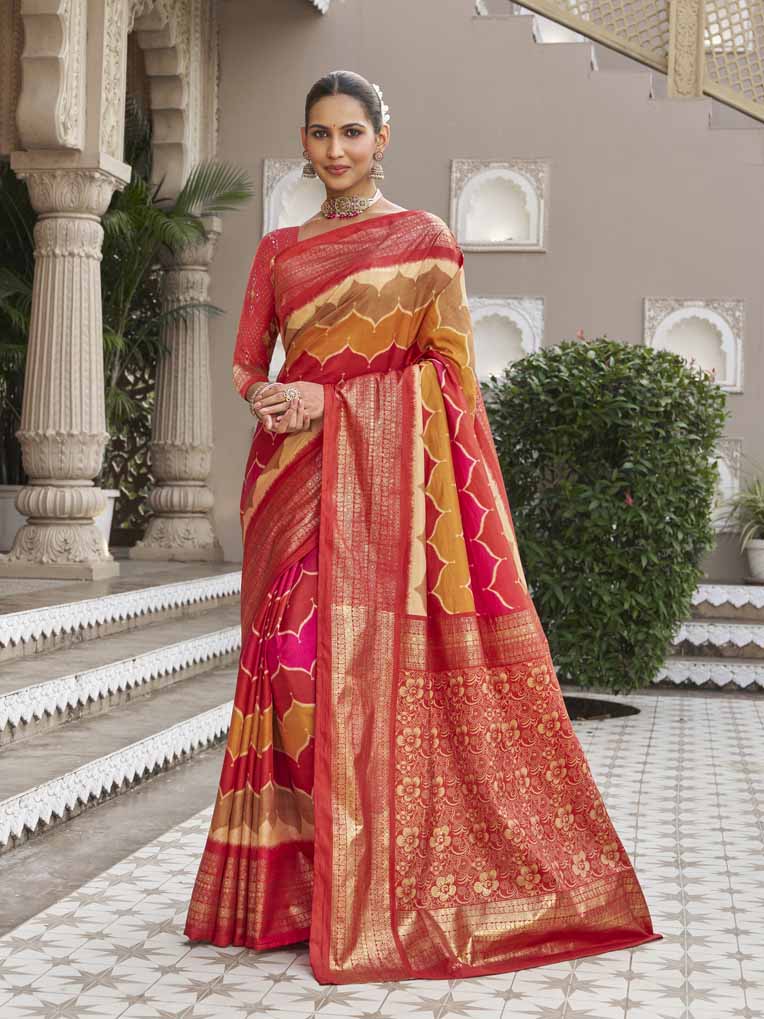 Gulmarg - Multicolor Silk Digital Printed Saree with Zari Border