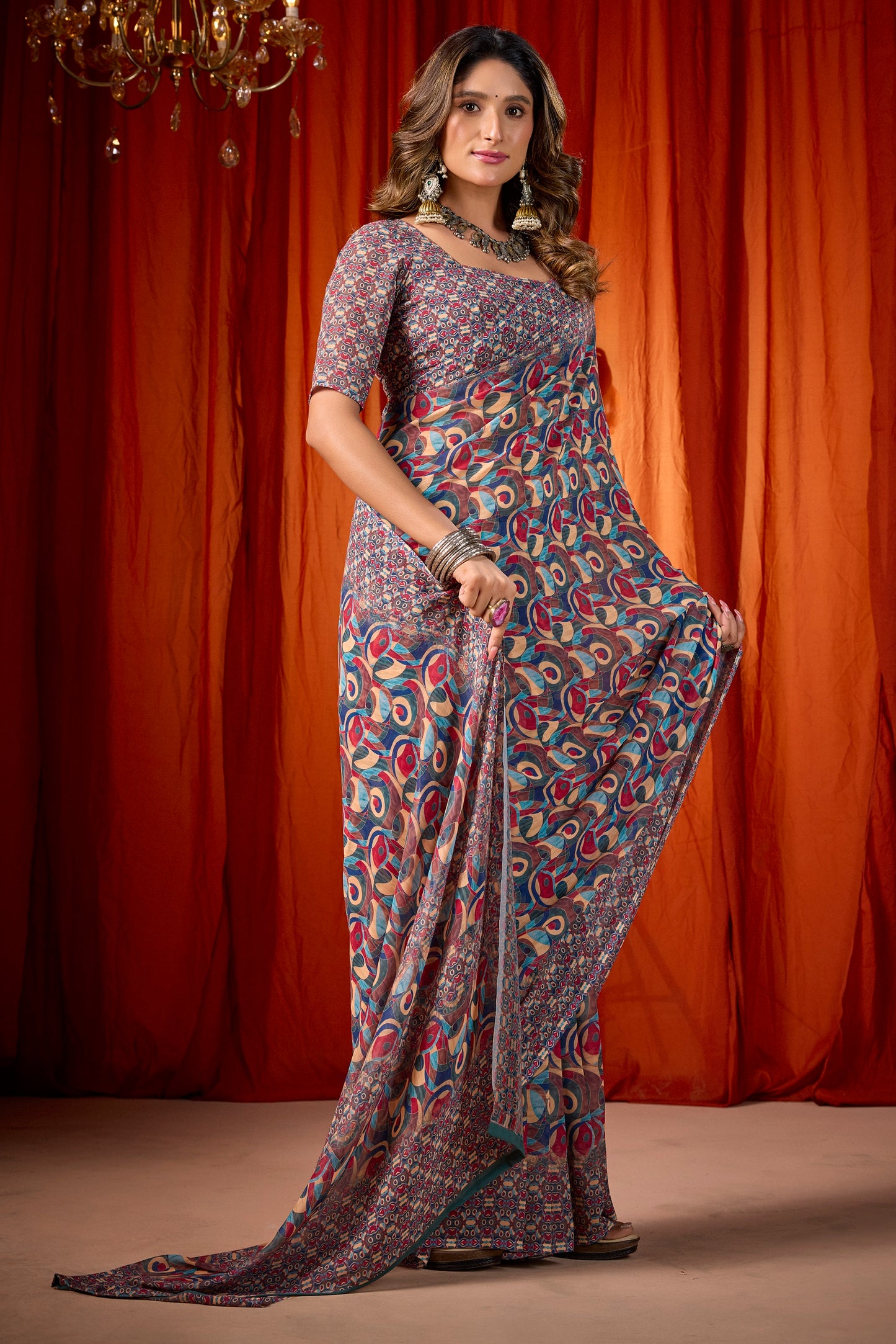 Shraddha - Blue Georgette Digital Printed Saree
