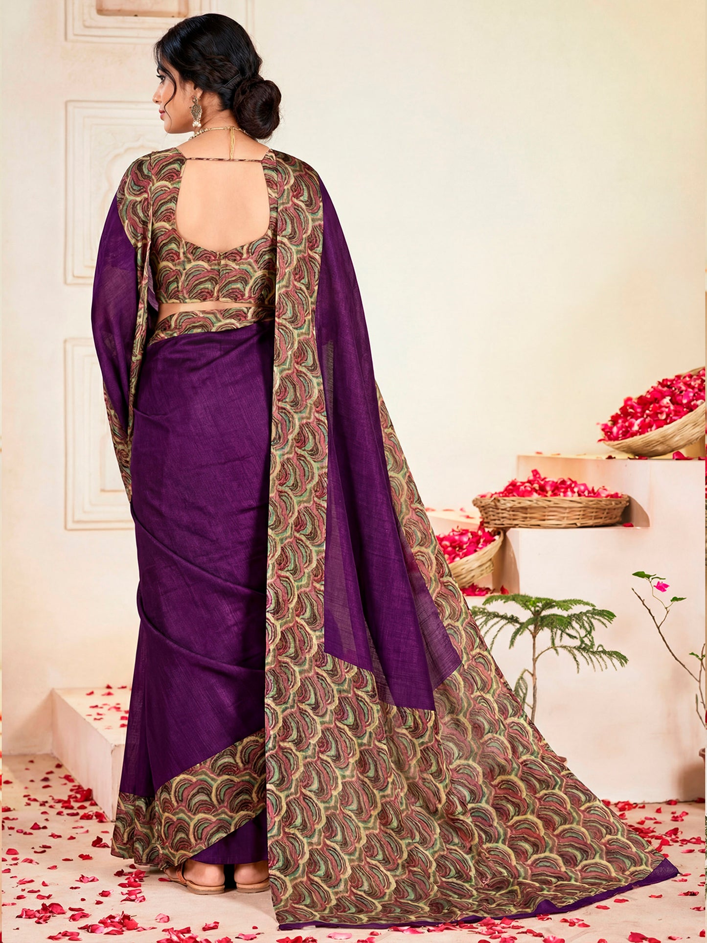 Ekvarna - Purple Printed Chiffon Saree