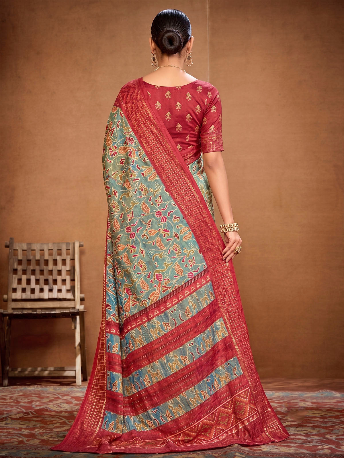 Sentosa - Sea Green Patola Silk Printed Saree with Figure Print