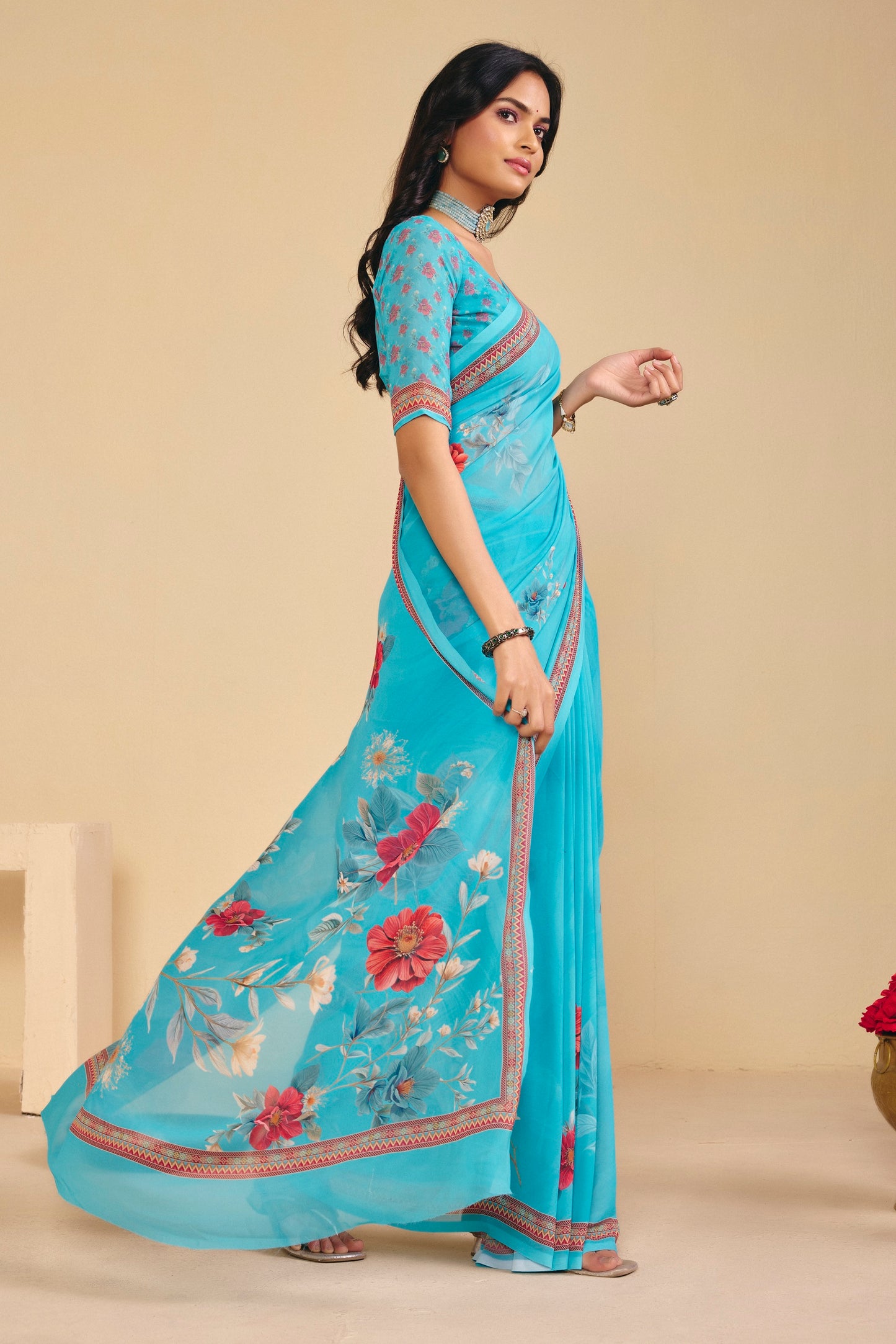 Twisha - Teal Georgette Digital Printed Saree