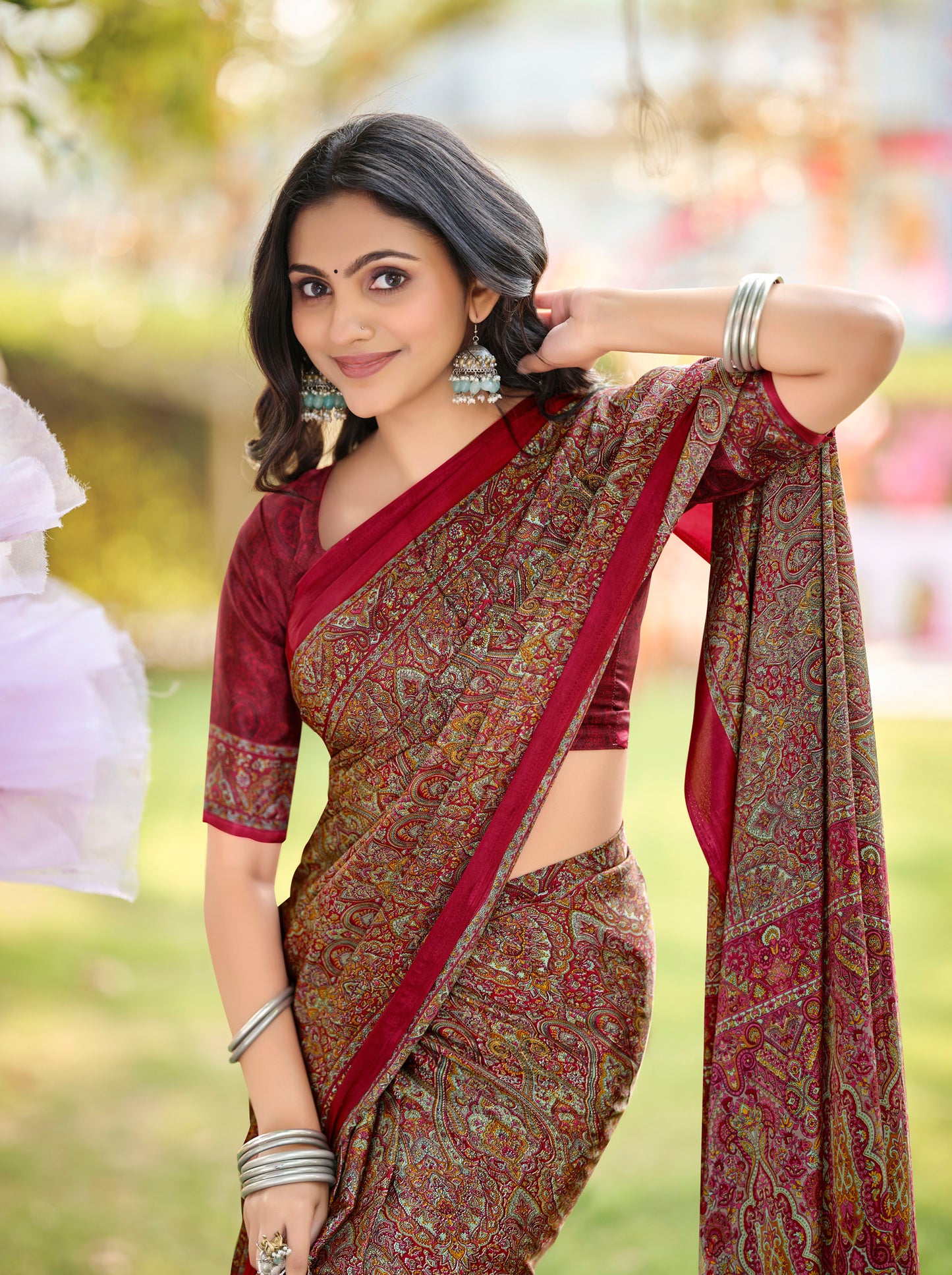 Rajkala - Red Printed Crepe Silk Saree