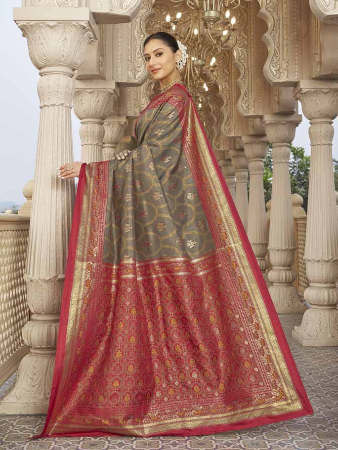 Gulmarg - Olive Green Silk Digital Printed Saree with Zari Border