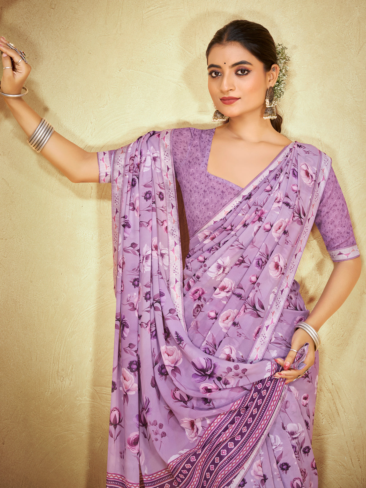 Sumedha - Lavender Digital Printed Georgette Saree