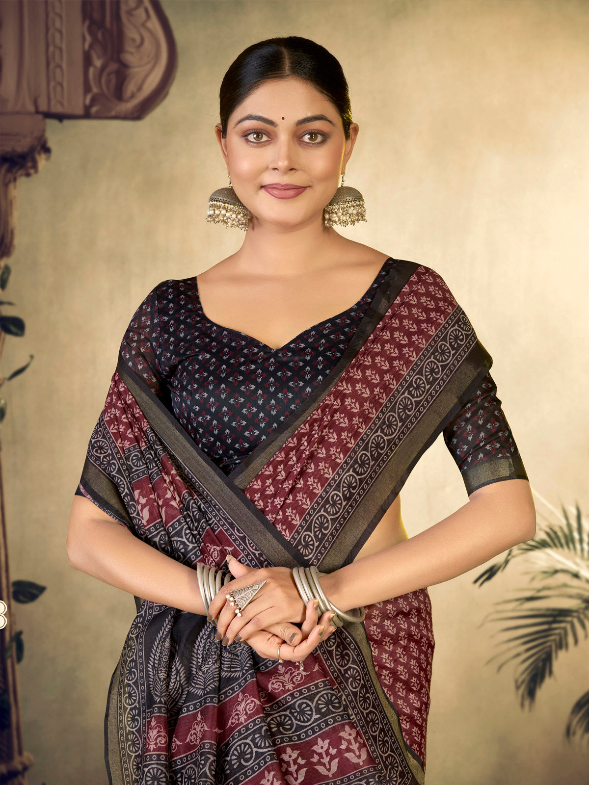 Amrapali - Red Chanderi Cotton Digital Printed Saree with Zari Border