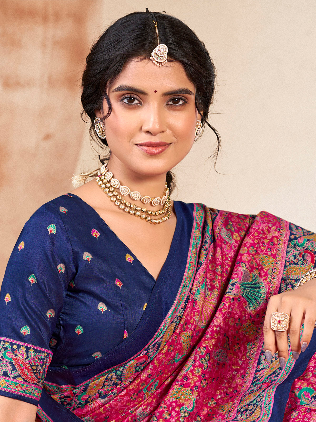 Kumuda - Pink Mysore Silk Jari Printed with Tessals