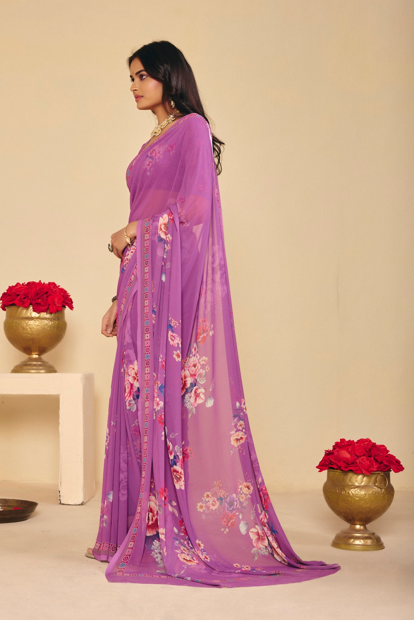 Twisha - Purple Georgette Digital Printed Saree