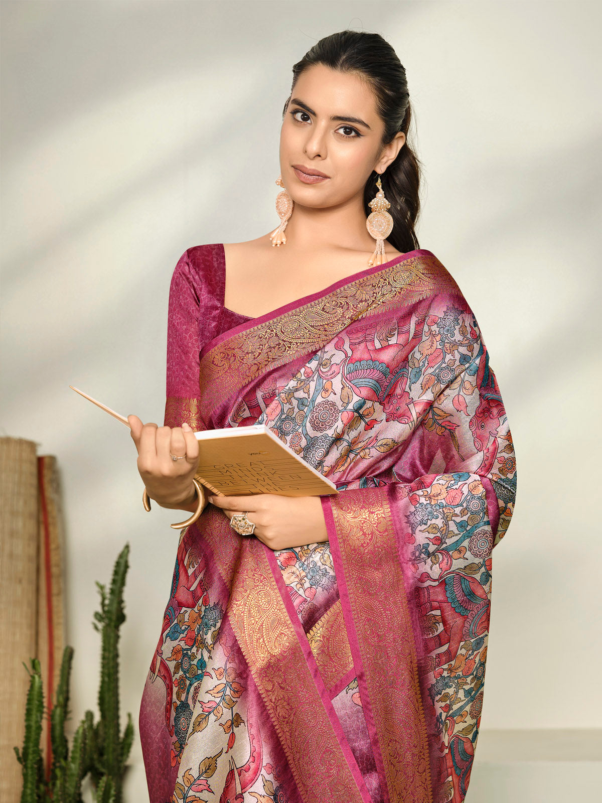 Varnika - Purple Digital Printed Moss Georgette Saree with Woven Border