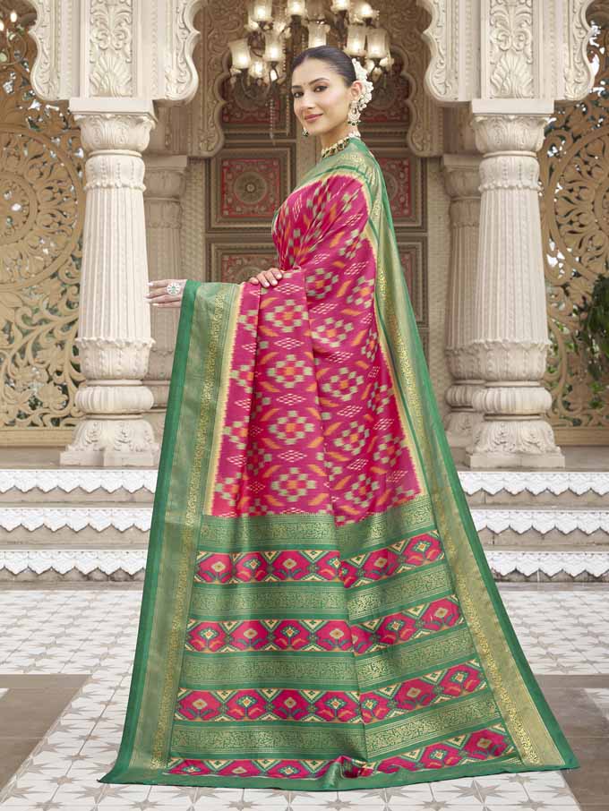 Gulmarg - Pink Silk Digital Printed Saree with Zari Border