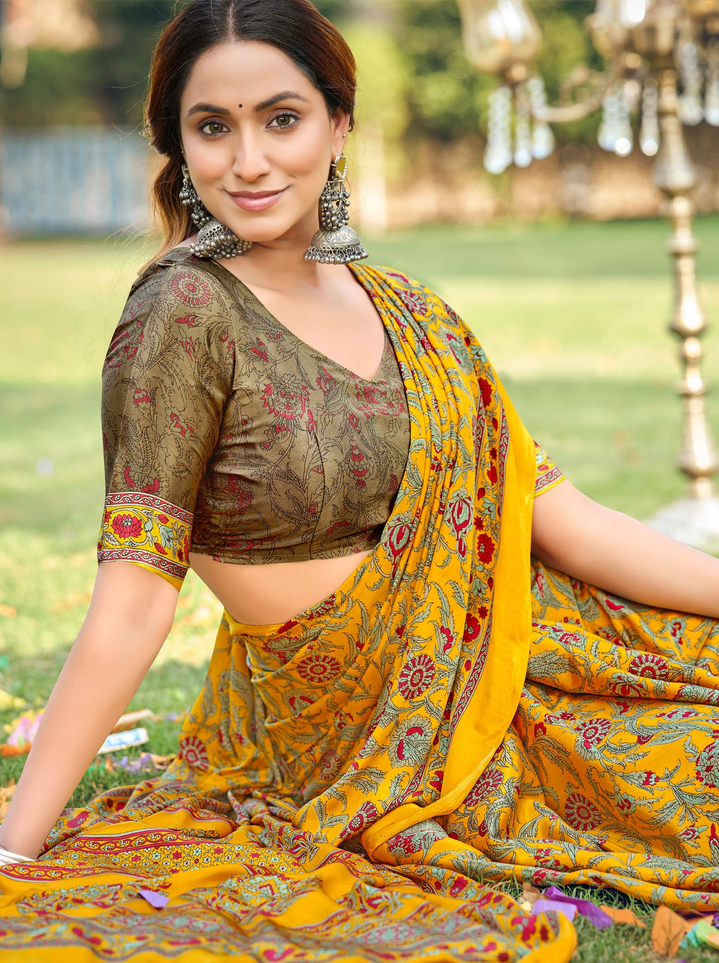 Rajkala - Yellow Printed Crepe Silk Saree