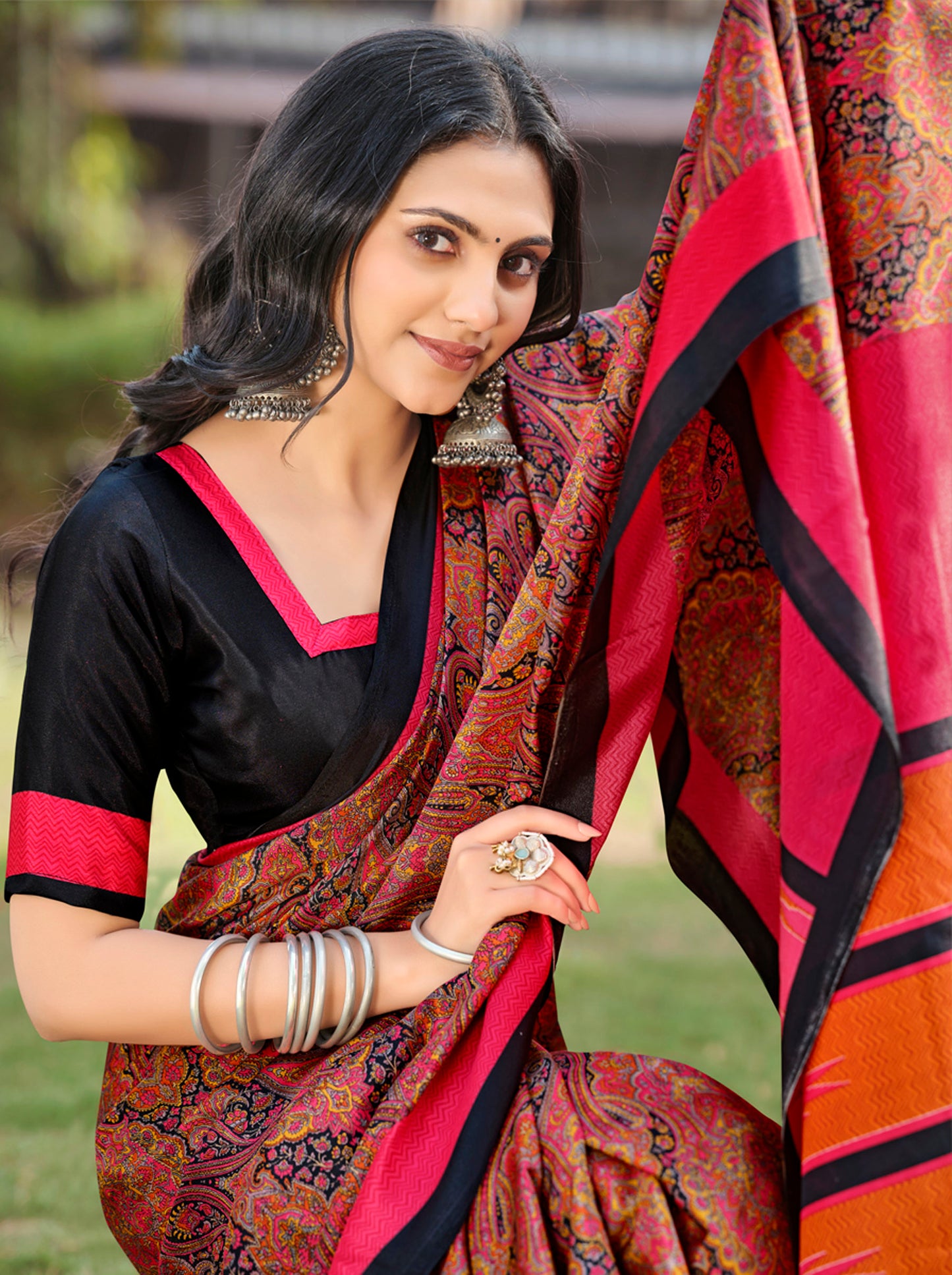 Rajkala - Black Printed Crepe Silk Saree