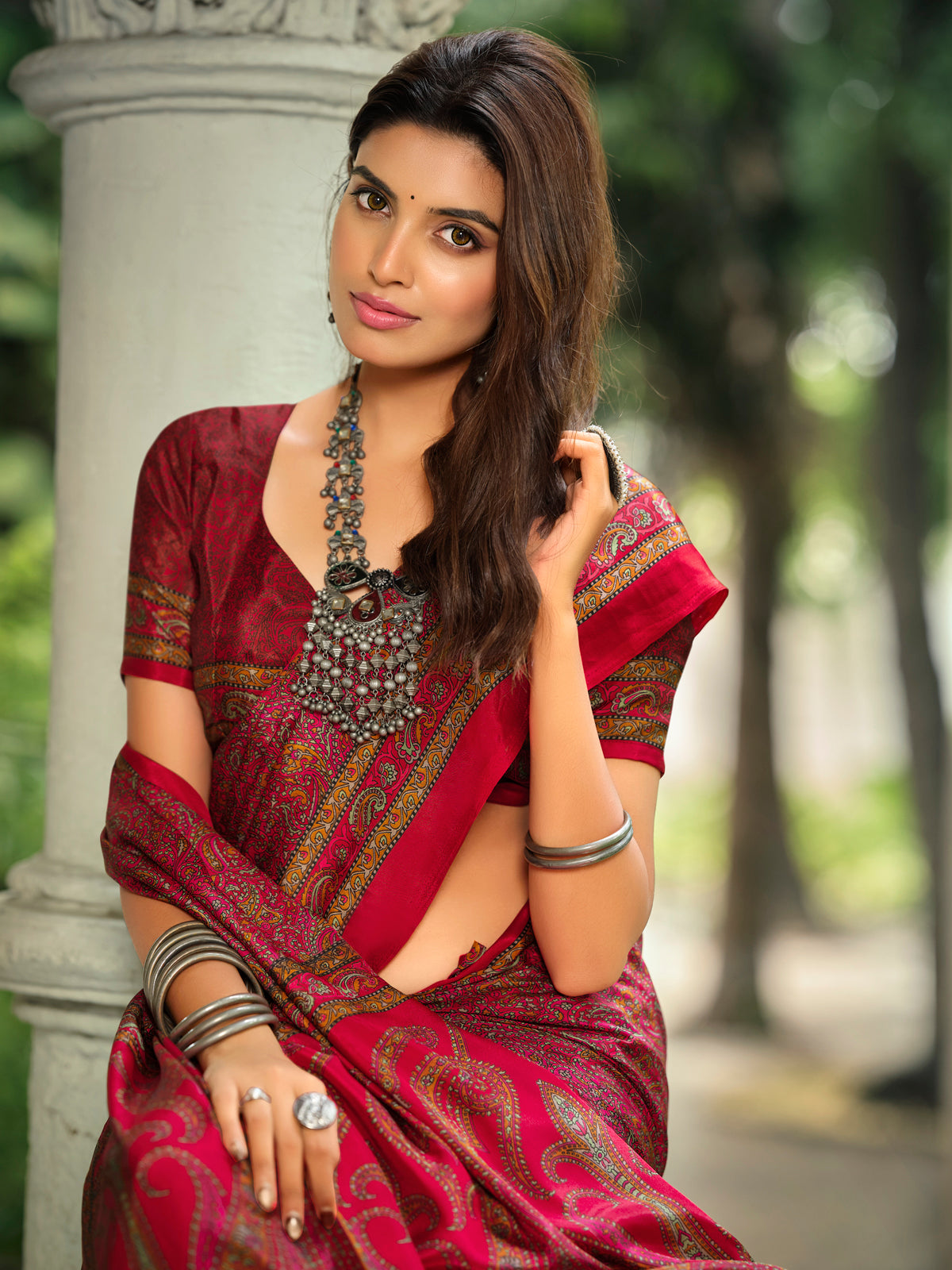Rajkala - Red Printed Crepe Silk Saree