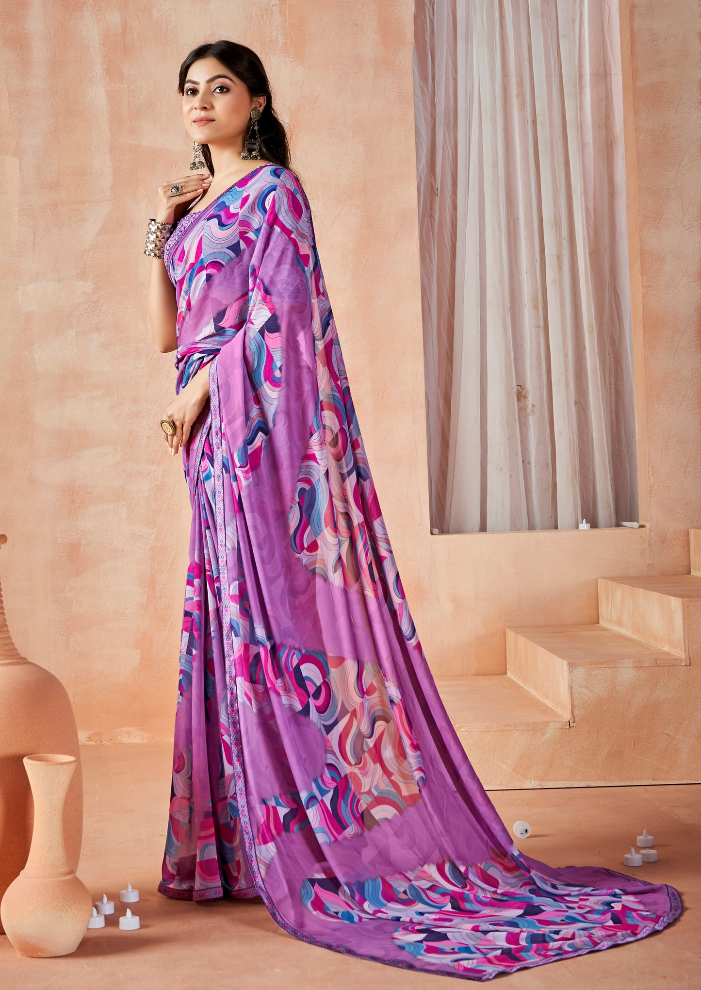 Sumedha - Purple Digital Printed Georgette Saree