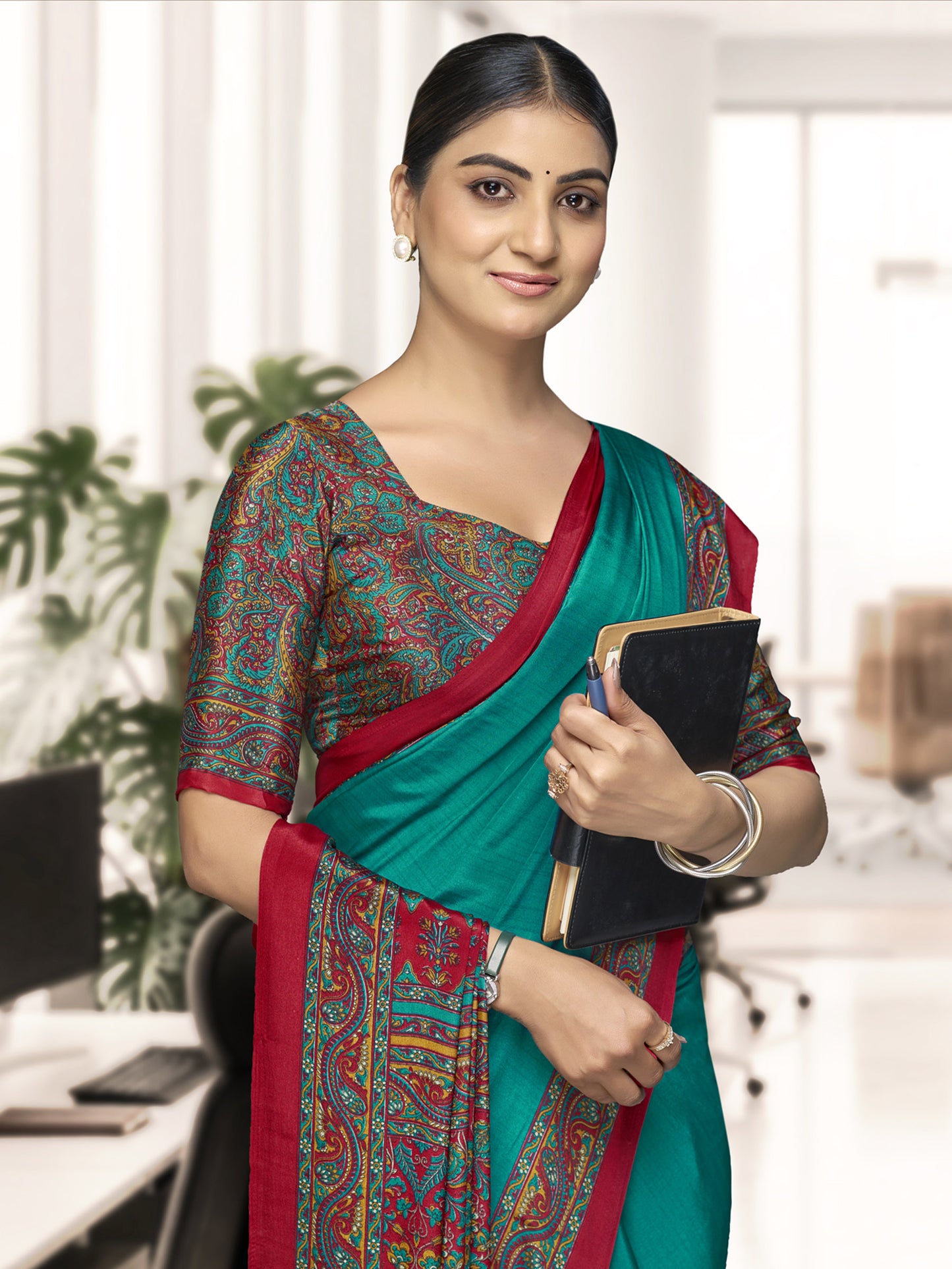 Chitrika - Turquoise Printed Crepe Silk Saree