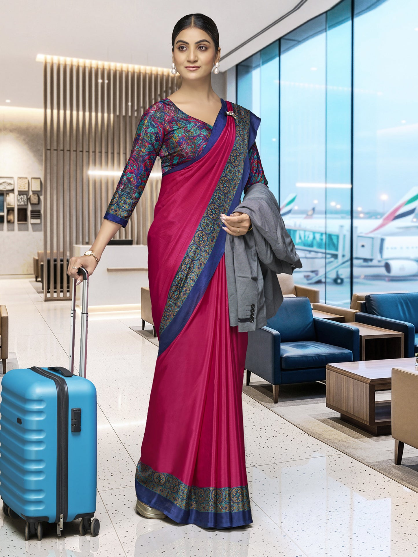 Chitrika - Magenta Printed Crepe Silk Saree