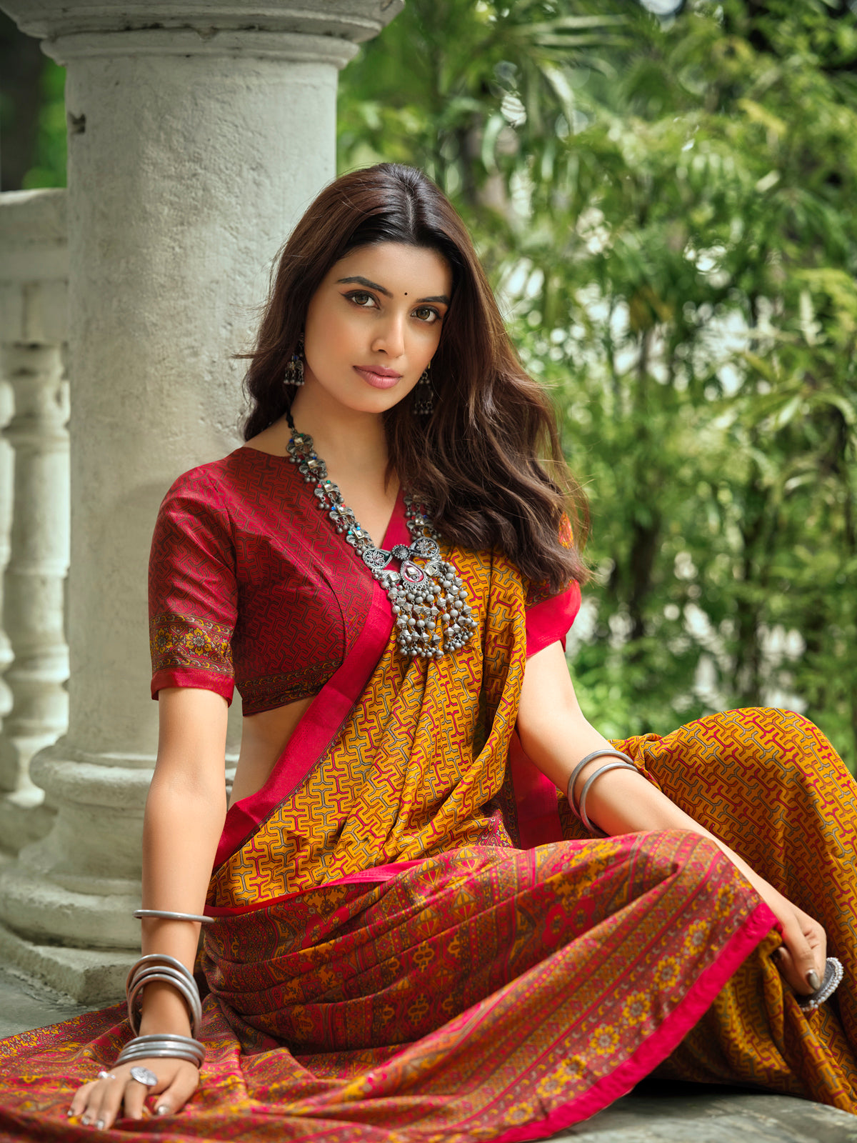 Rajkala - Yellow Printed Crepe Silk Saree
