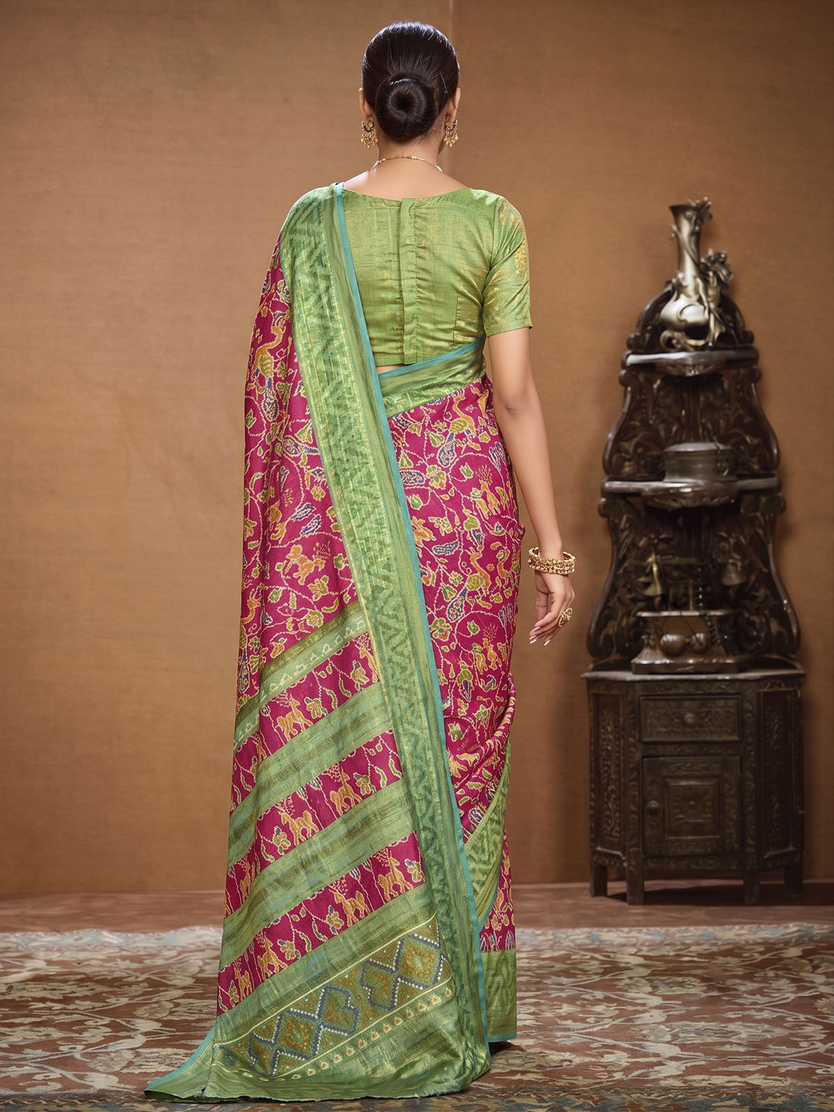 Sentosa - Pink Patola Silk Printed Saree with Figure Print