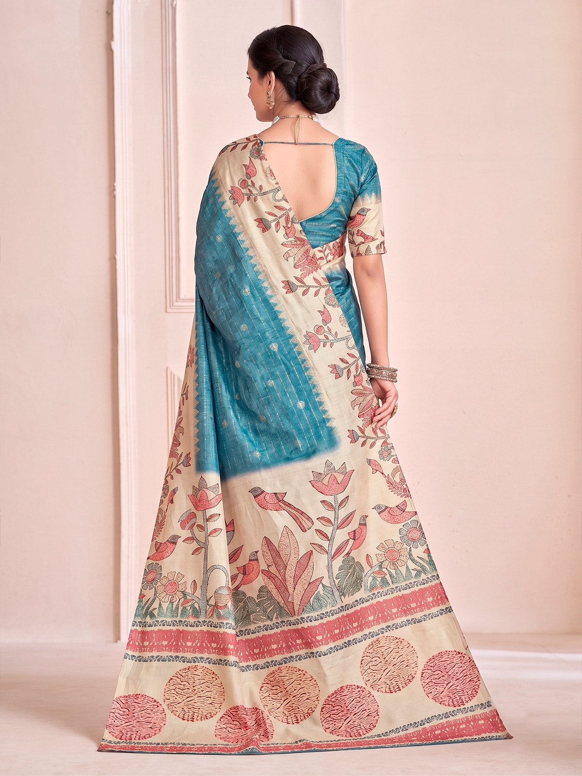 Rutvaa - Sea Blue Digital Printed Silk Saree