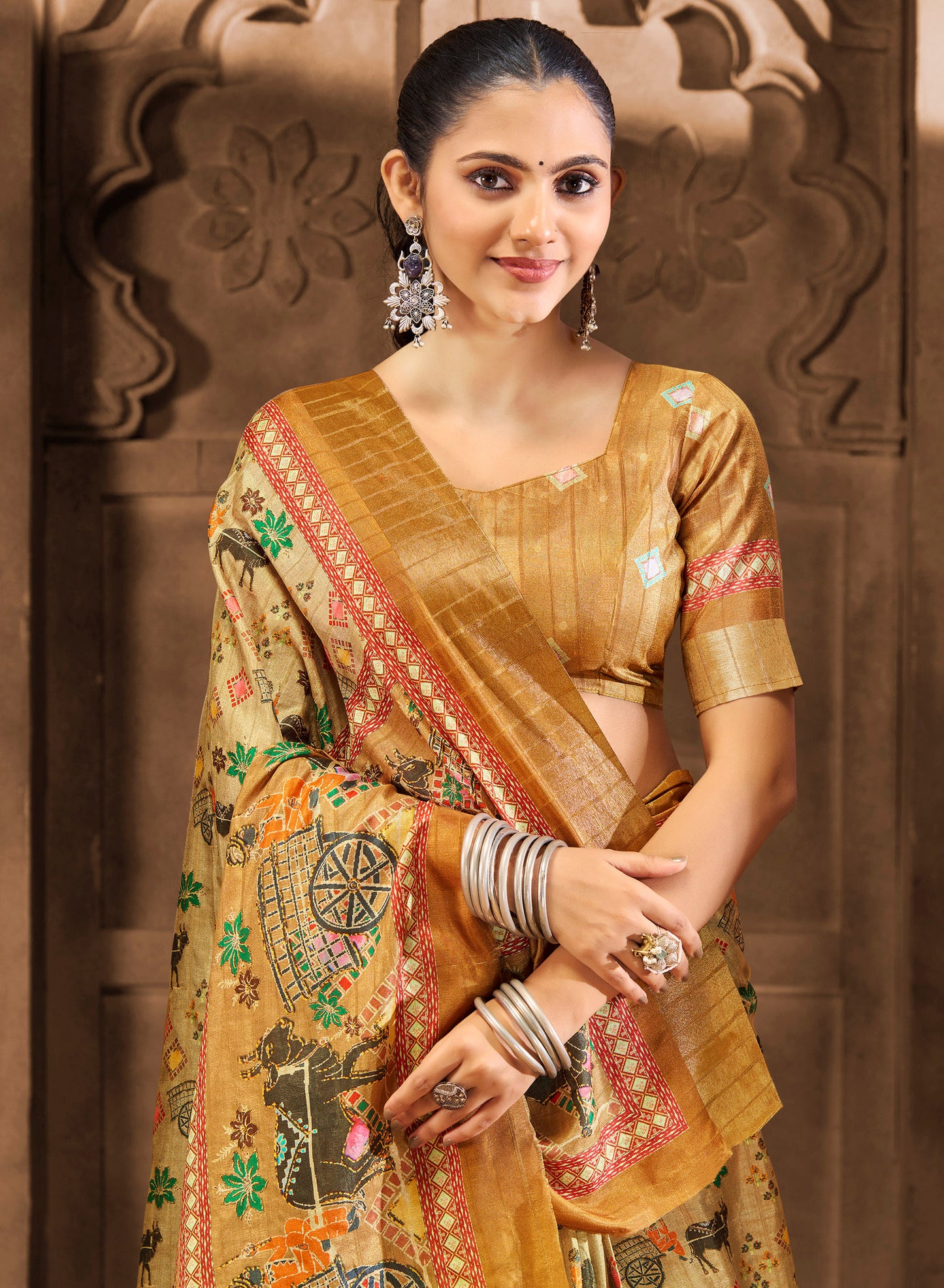 Devsena – Beige Silk Digital Print Saree