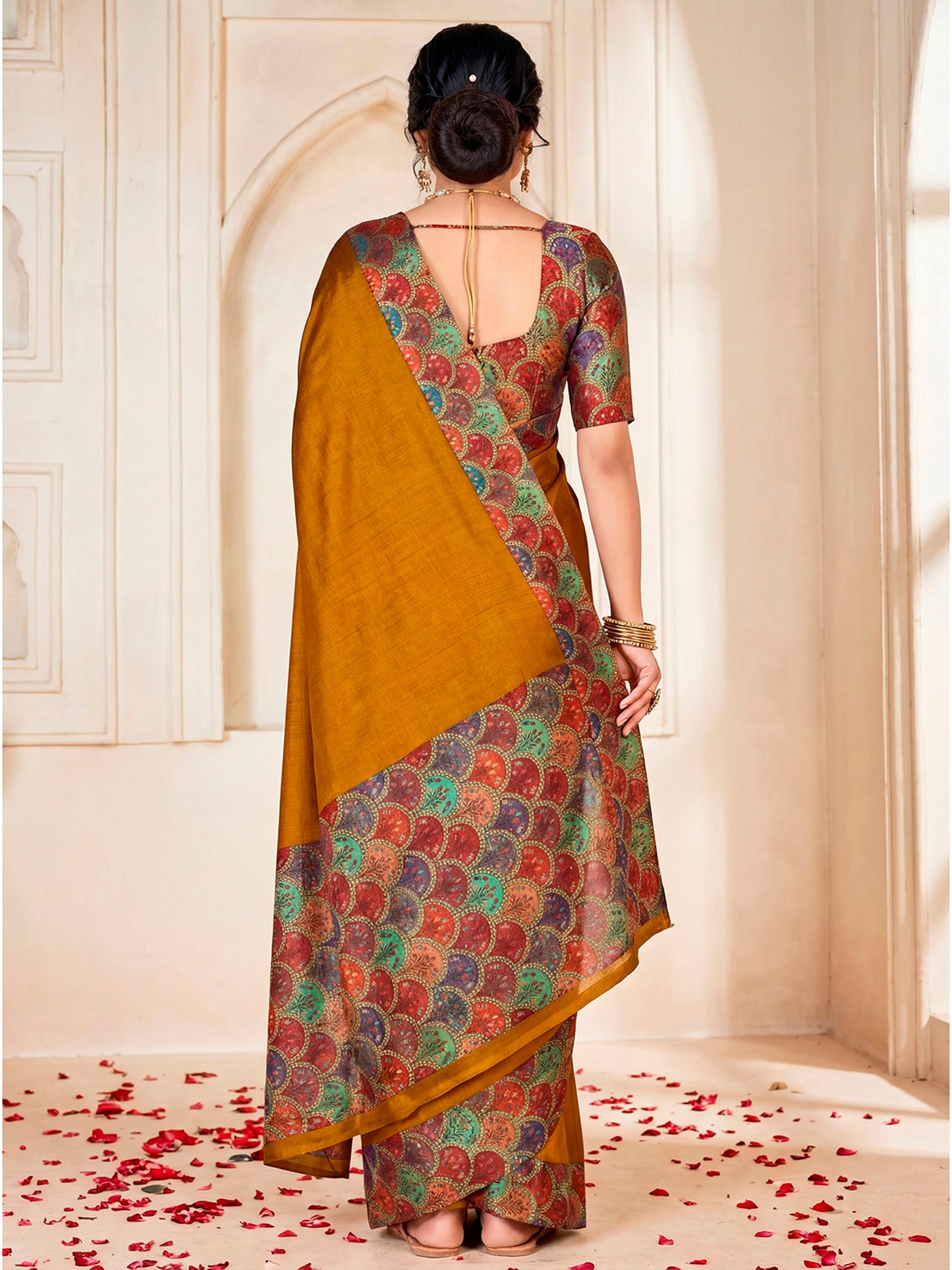Ekvarna - Yellow Printed Chiffon Saree