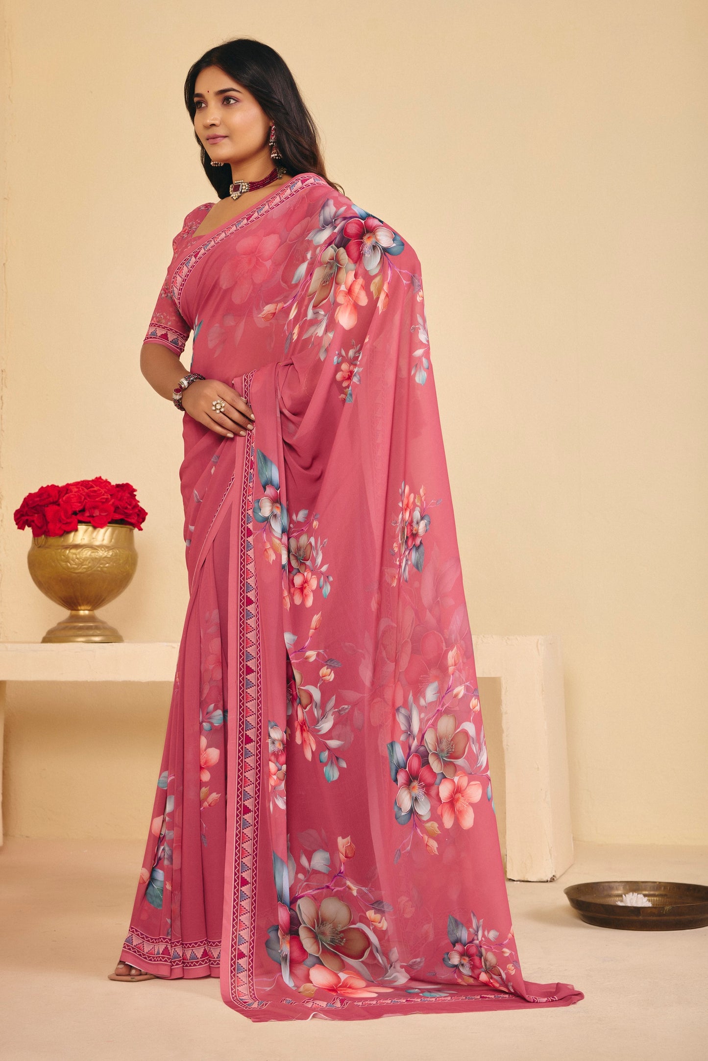 Twisha - Rose Brown Georgette Digital Printed Saree