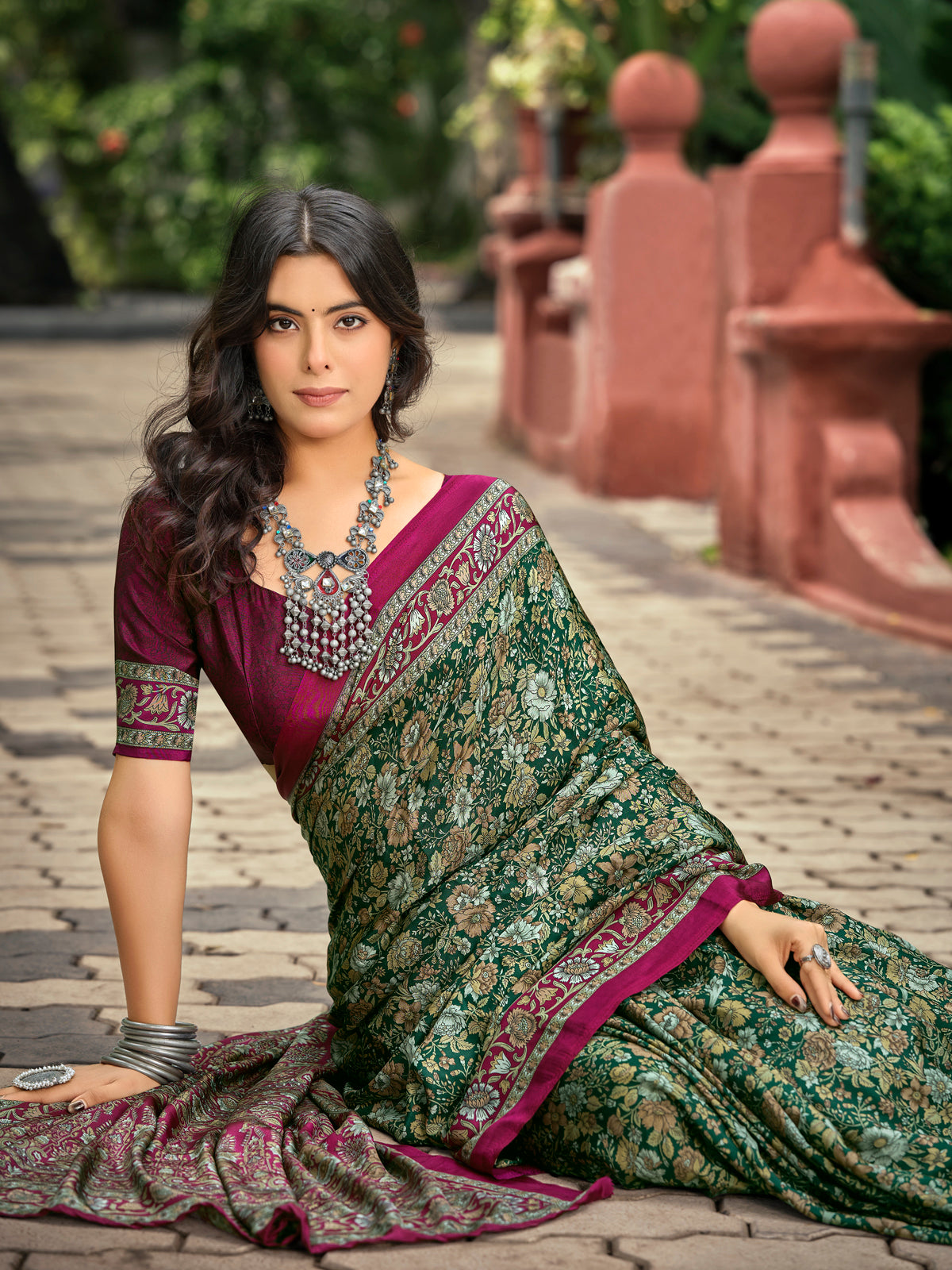 Rajkala - Green Printed Crepe Silk Saree