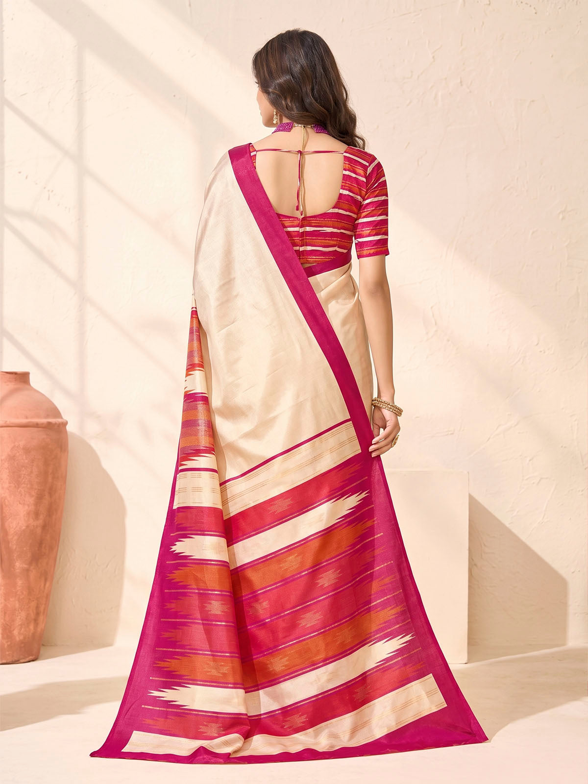 Sentosa - Cream Patola Silk Printed Saree with Figure Print