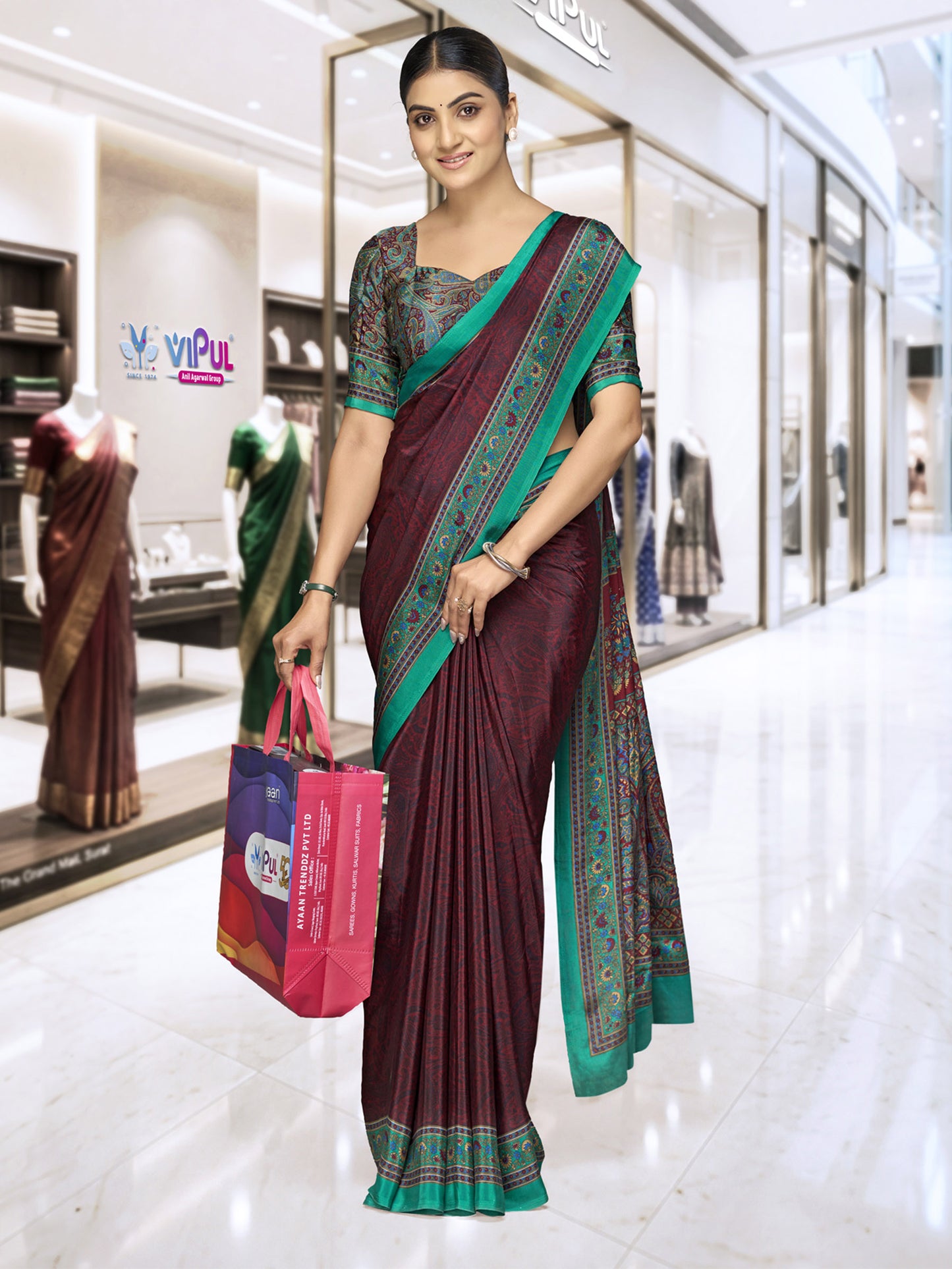 Chitrika - Maroon Printed Crepe Silk Saree