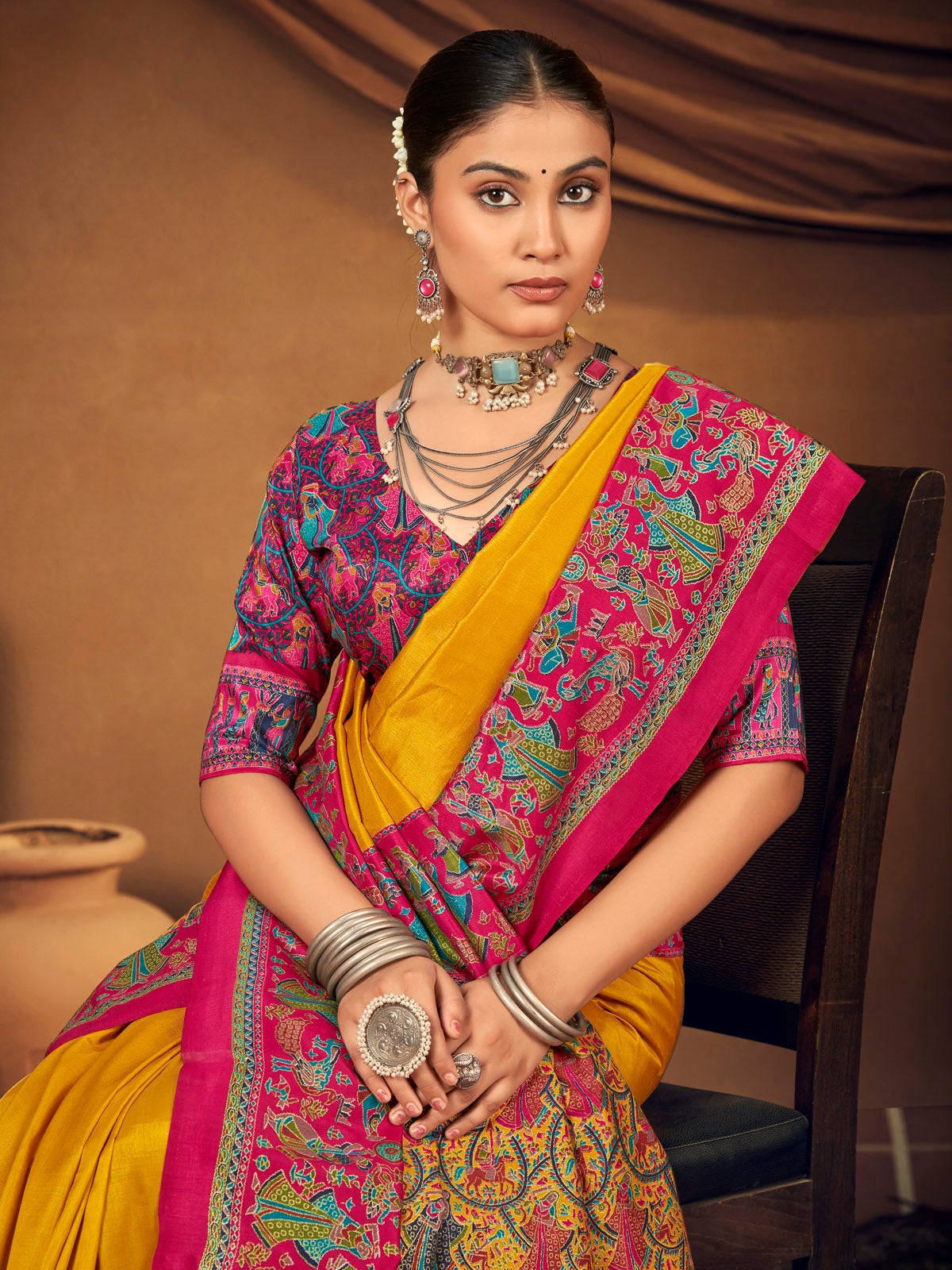 Kumuda - Yellow Mysore Silk Jari Printed with Tessals
