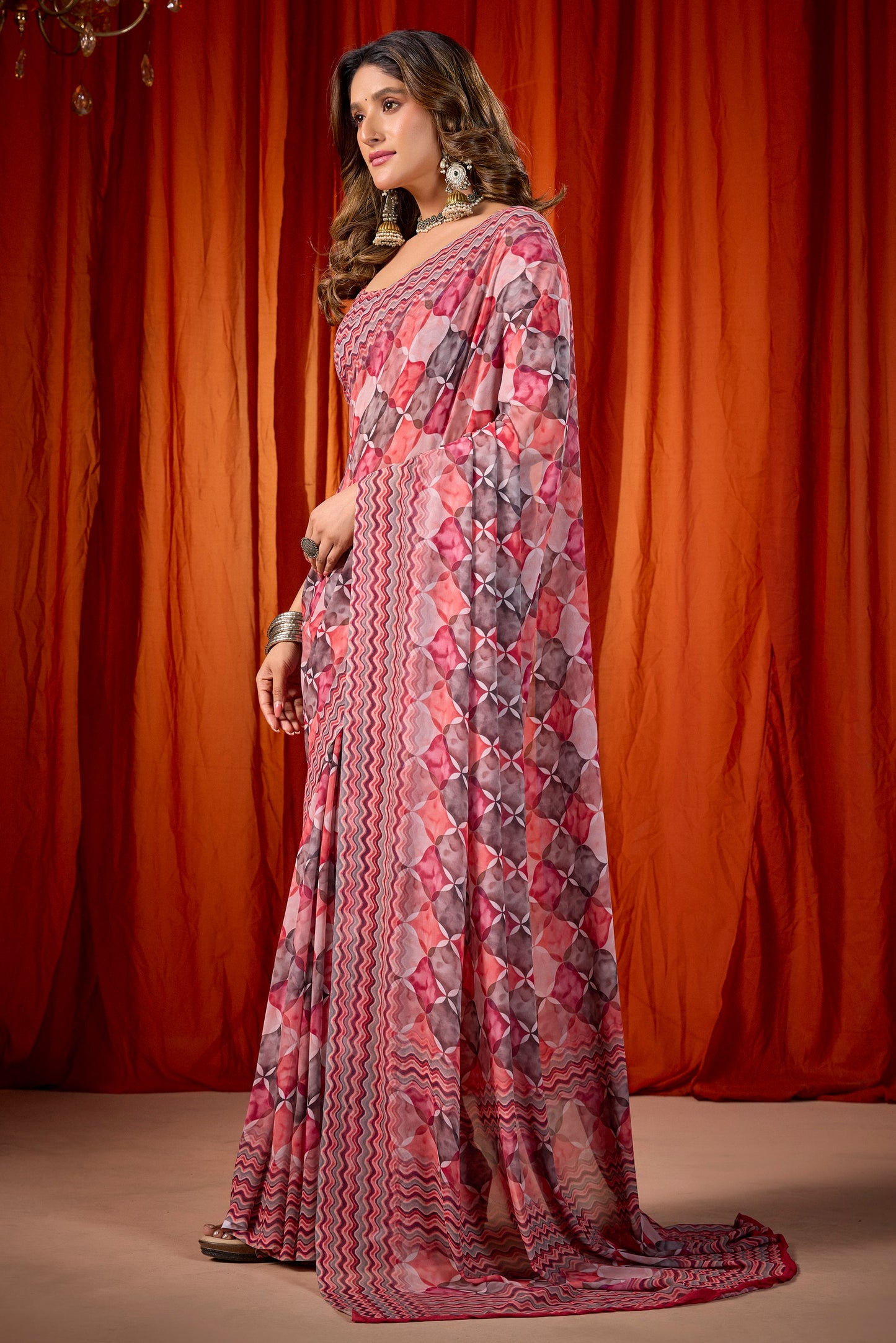 Shraddha - Red Georgette Digital Printed Saree